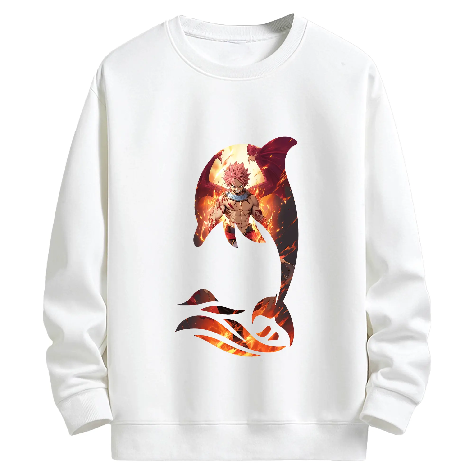 フェアリーテイル グッズ ナツ・ドラグニル - キッズ クルーネックスウェットシャツ ・ フロントプリント ・ 綿80％ ポリエステル20％ ・ 快適 通学 スポーツ 日常使い お散歩用