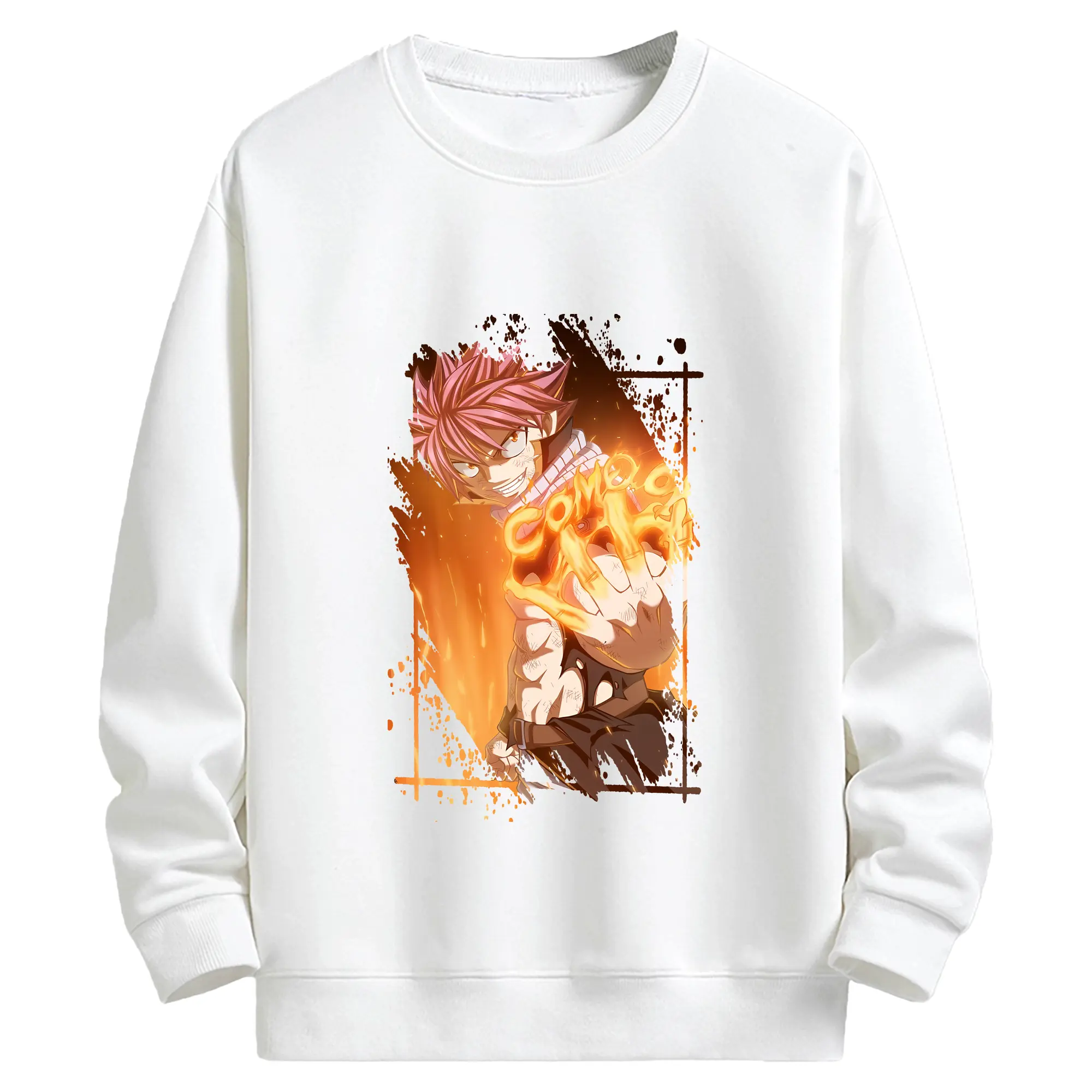 フェアリーテイル グッズ ナツ・ドラグニル - キッズ クルーネックスウェットシャツ ・ フロントプリント ・ 綿80％ ポリエステル20％ ・ 快適 通学 スポーツ 日常使い お散歩用