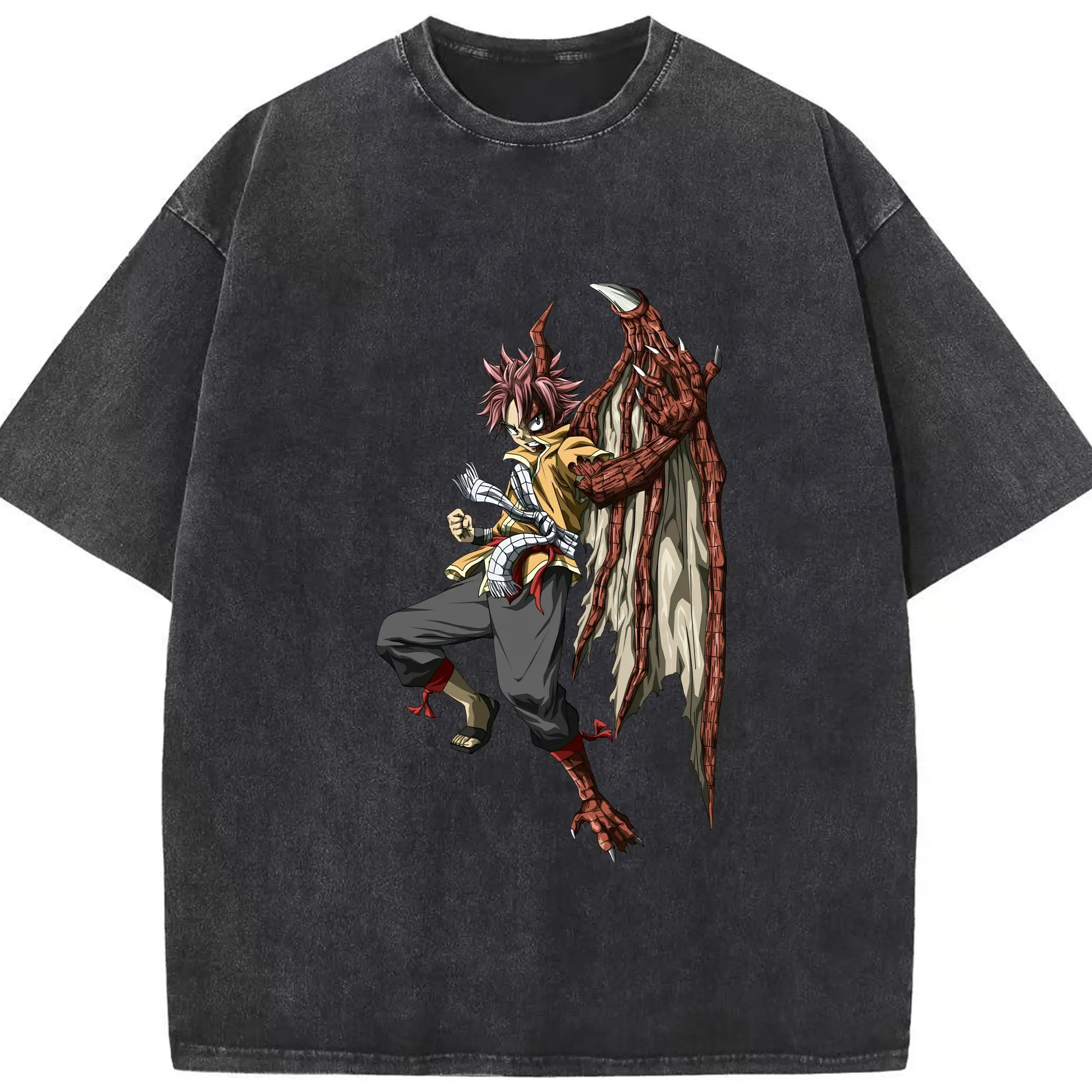フェアリーテイル グッズ ナツ・ドラグニル - 綿100％ ヴィンテージ風 半袖Tシャツ ・ フロントプリント ・ 柔らか肌触り ・ 通気性 快適 ・ スポーツ カジュアル 外出用