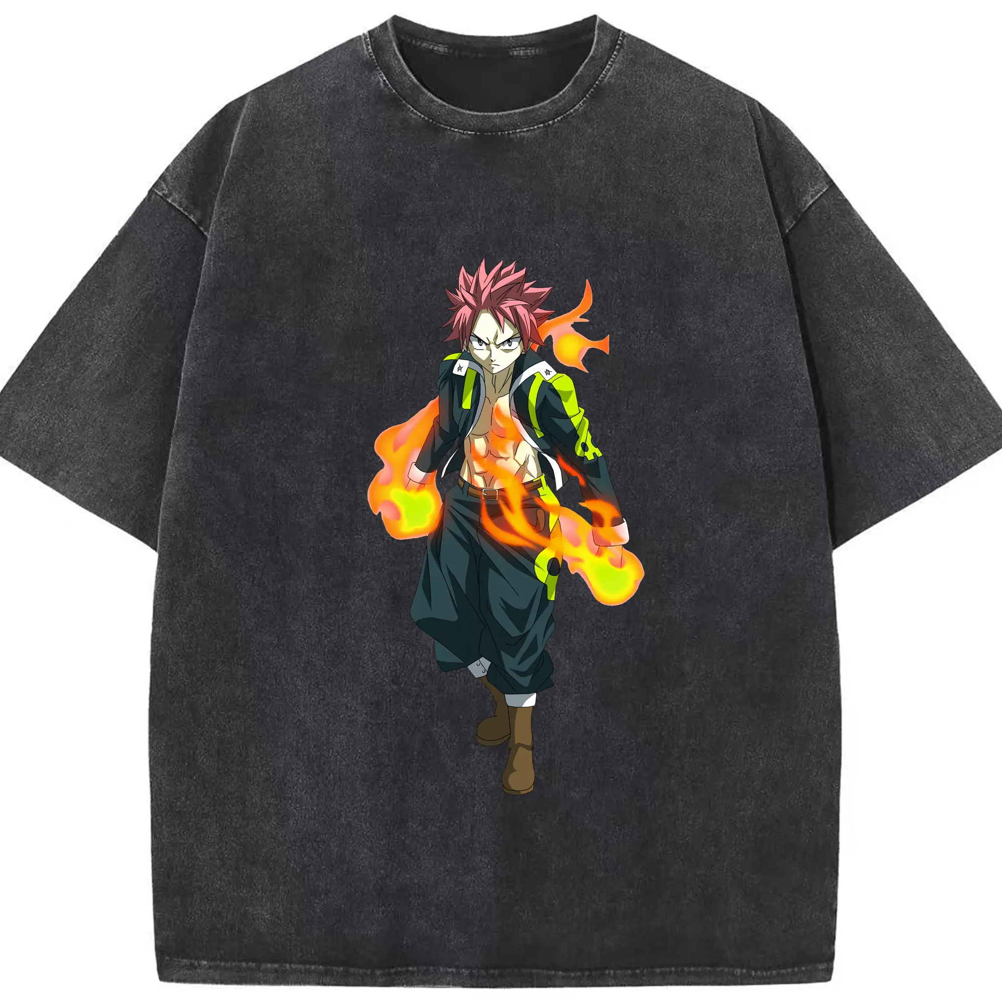 フェアリーテイル グッズ ナツ・ドラグニル - 綿100％ ヴィンテージ風 半袖Tシャツ ・ フロントプリント ・ 柔らか肌触り ・ 通気性 快適 ・ スポーツ カジュアル 外出用
