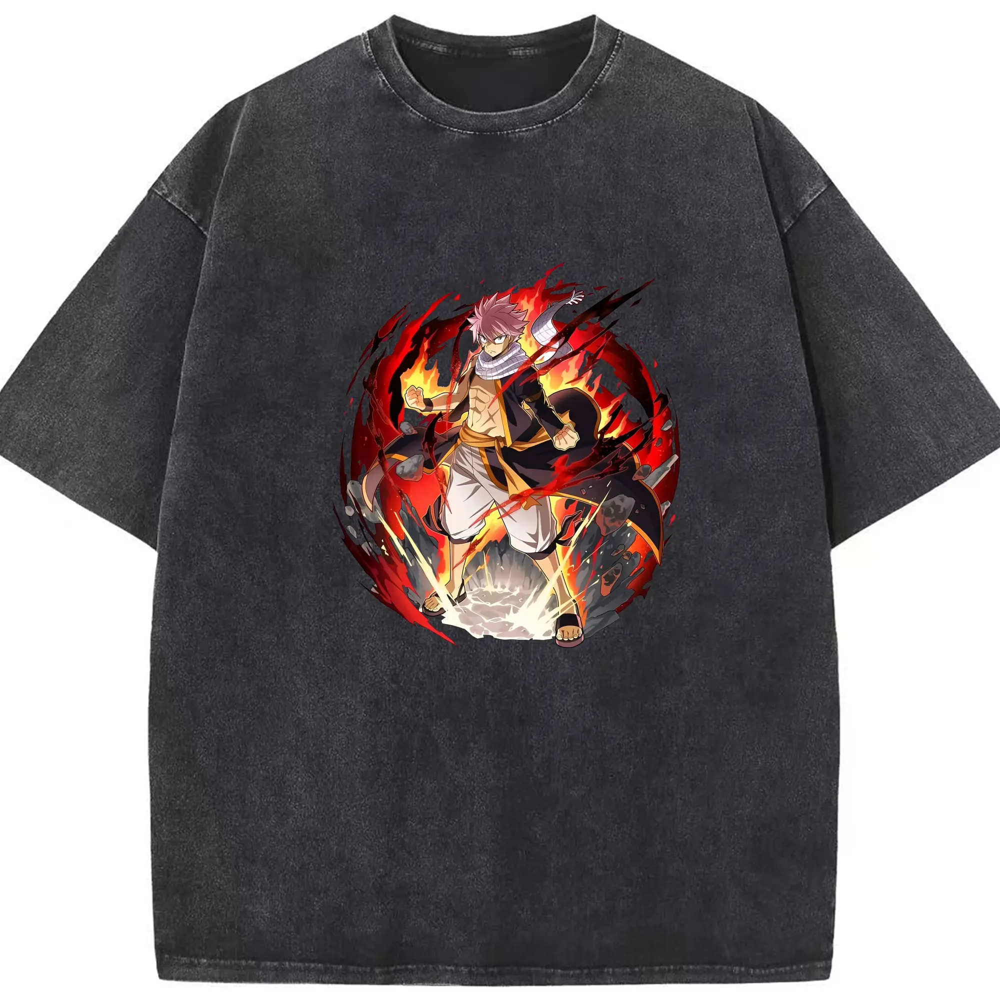 フェアリーテイル グッズ ナツ・ドラグニル - 綿100％ ヴィンテージ風 半袖Tシャツ ・ フロントプリント ・ 柔らか肌触り ・ 通気性 快適 ・ スポーツ カジュアル 外出用