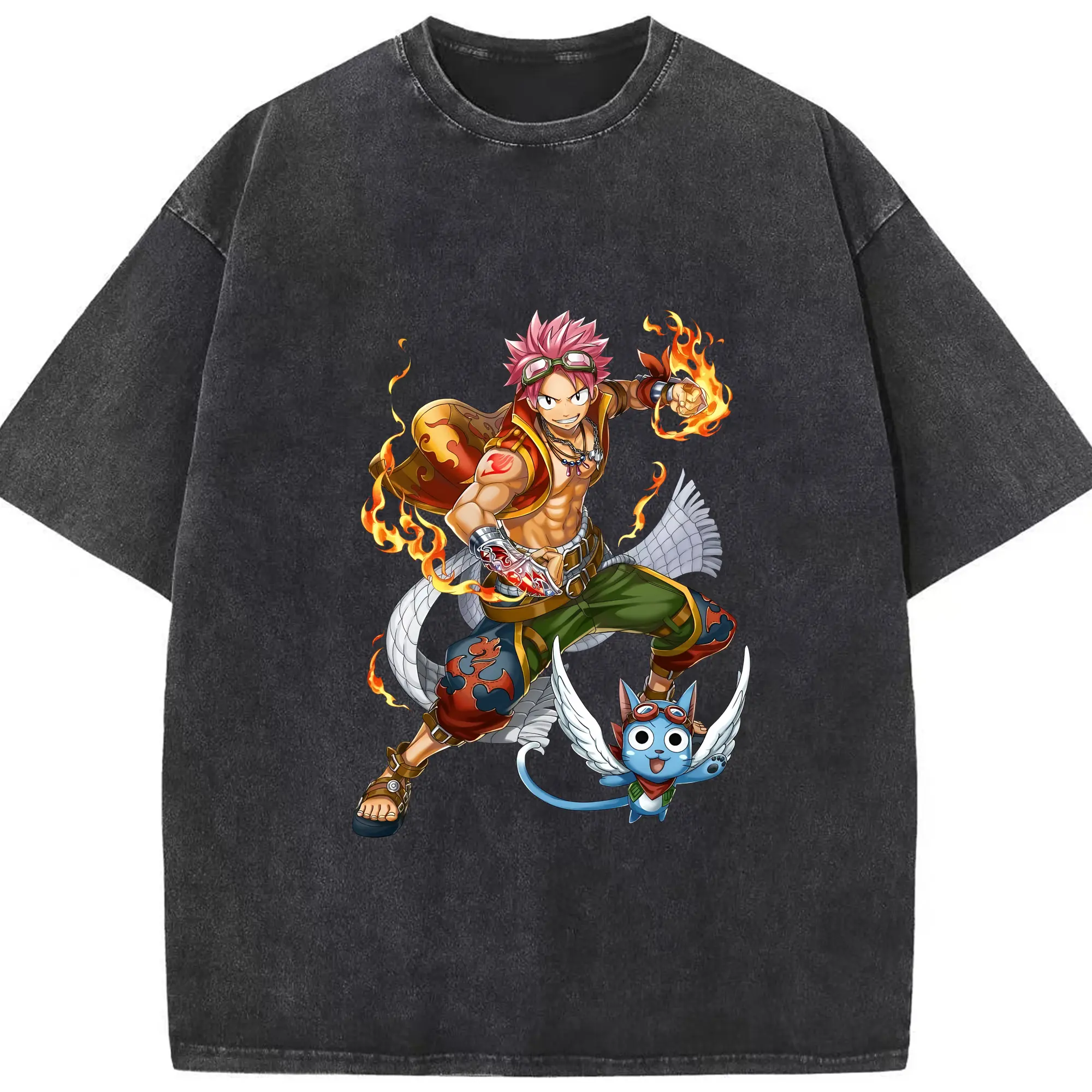 フェアリーテイル グッズ ナツ・ドラグニル - 綿100％ ヴィンテージ風 半袖Tシャツ ・ フロントプリント ・ 柔らか肌触り ・ 通気性 快適 ・ スポーツ カジュアル 外出用