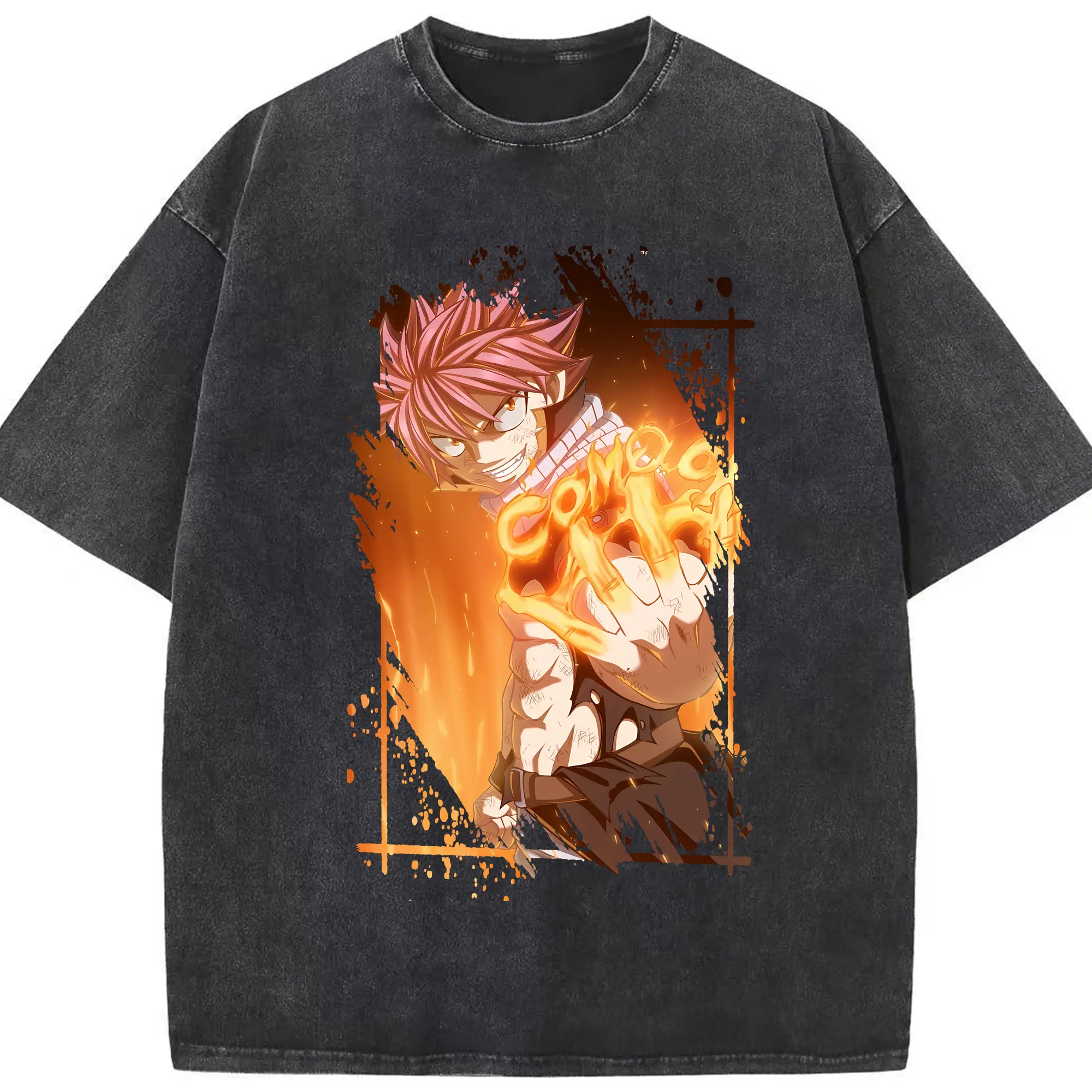 フェアリーテイル グッズ ナツ・ドラグニル - 綿100％ ヴィンテージ風 半袖Tシャツ ・ フロントプリント ・ 柔らか肌触り ・ 通気性 快適 ・ スポーツ カジュアル 外出用
