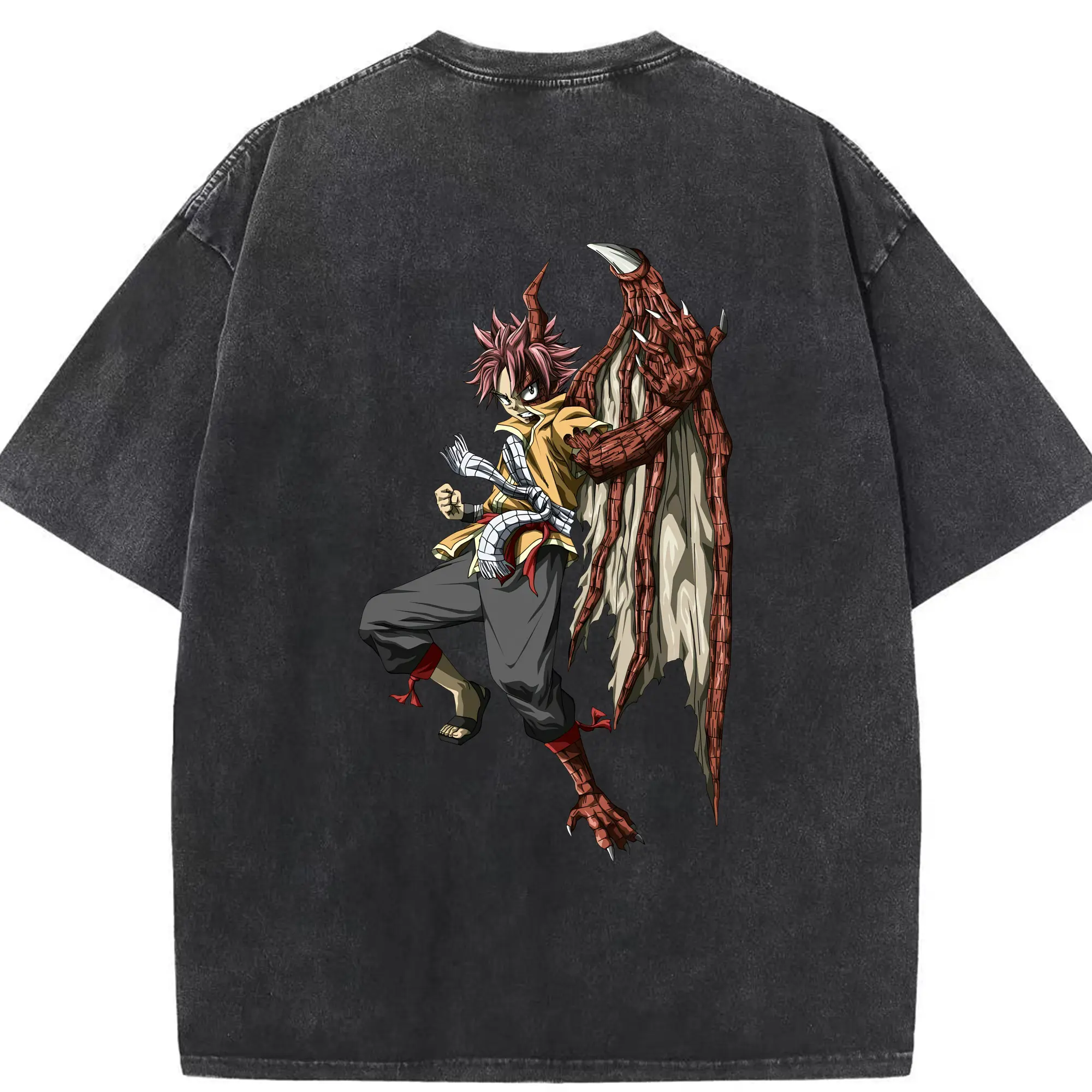 フェアリーテイル グッズ ナツ・ドラグニル - 綿100％ ヴィンテージ風 半袖Tシャツ ・ 背面プリント ・ 柔らか肌触り ・ 通気性 快適 ・ スポーツ カジュアル 外出用