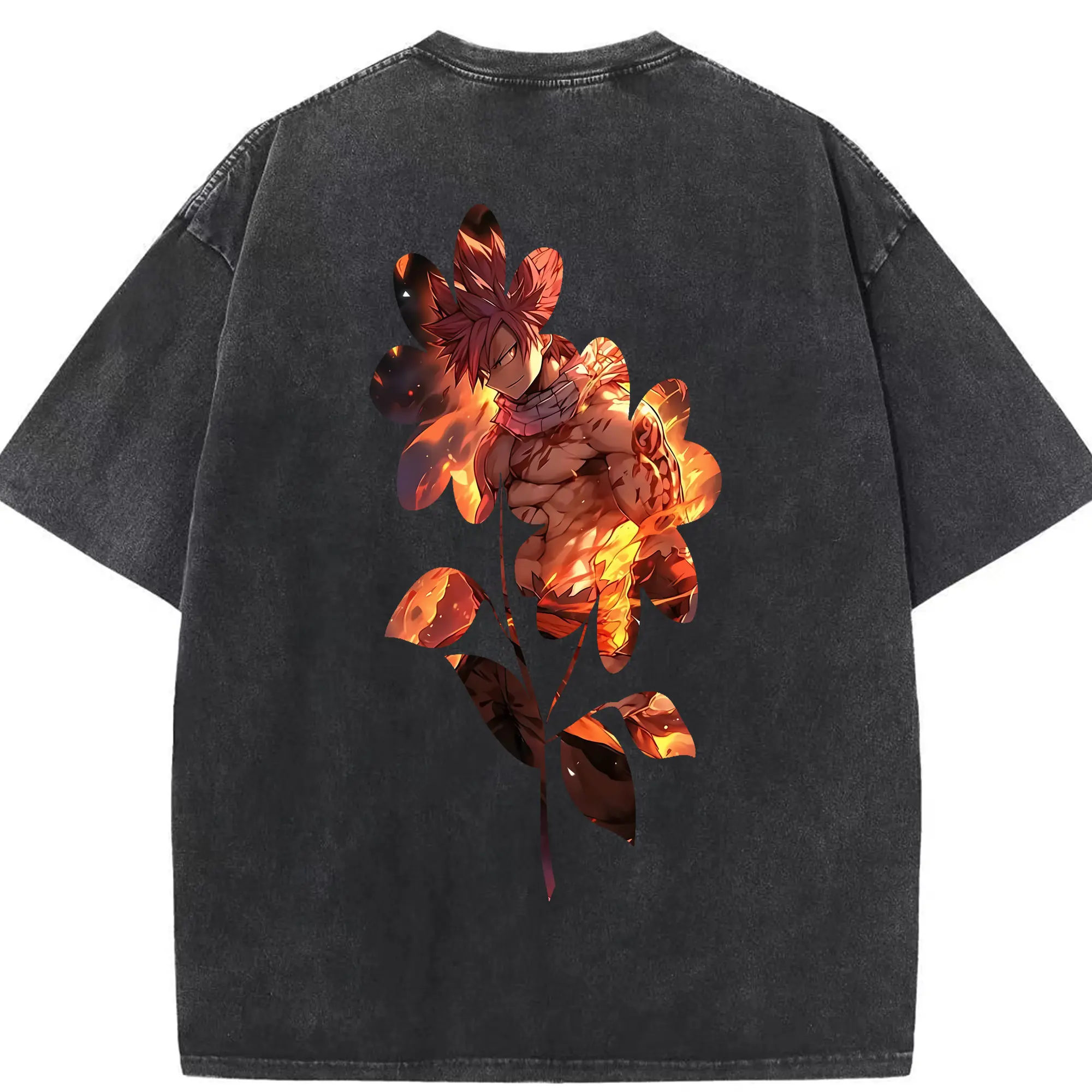 フェアリーテイル グッズ ナツ・ドラグニル - 綿100％ ヴィンテージ風 半袖Tシャツ ・ 背面プリント ・ 柔らか肌触り ・ 通気性 快適 ・ スポーツ カジュアル 外出用