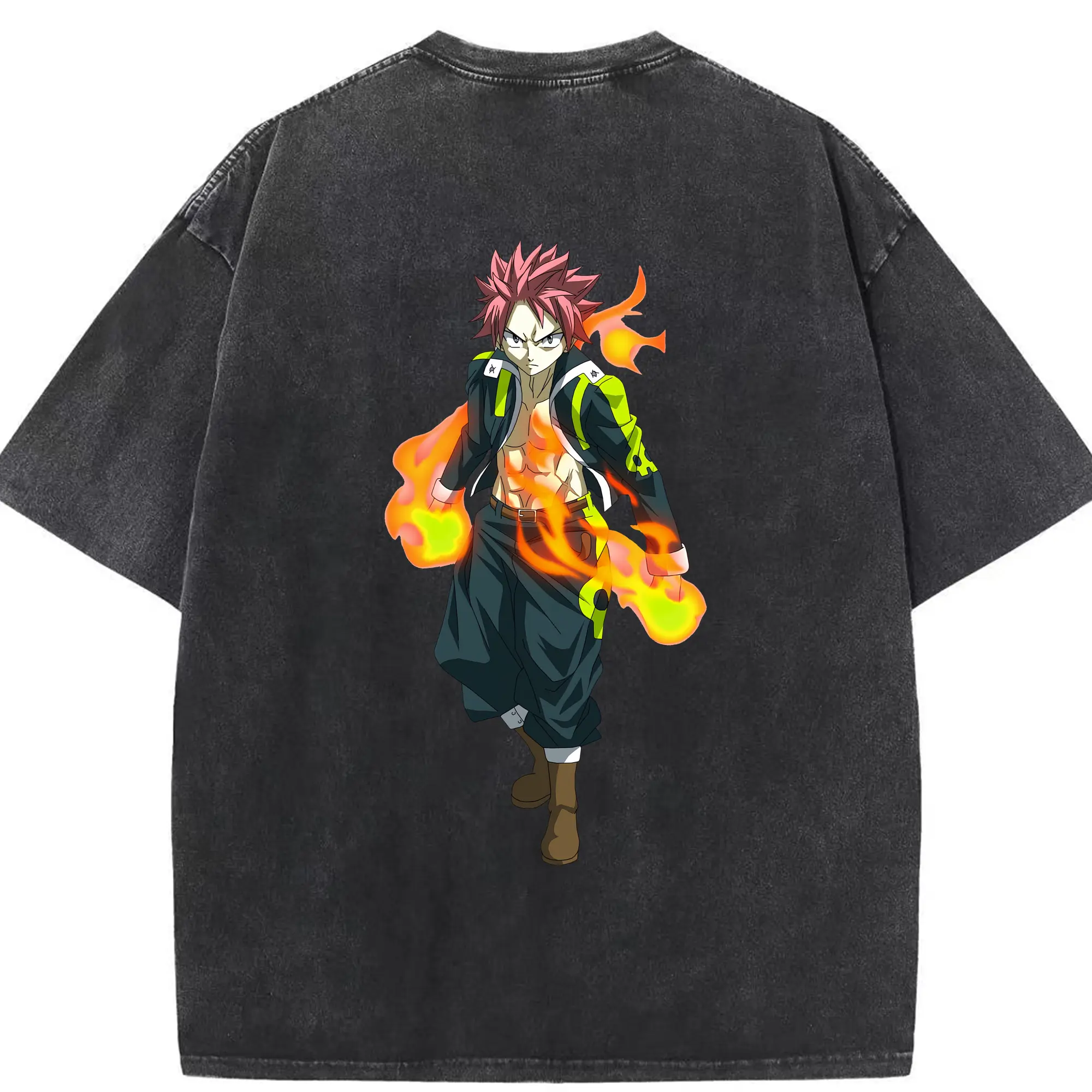 フェアリーテイル グッズ ナツ・ドラグニル - 綿100％ ヴィンテージ風 半袖Tシャツ ・ 背面プリント ・ 柔らか肌触り ・ 通気性 快適 ・ スポーツ カジュアル 外出用