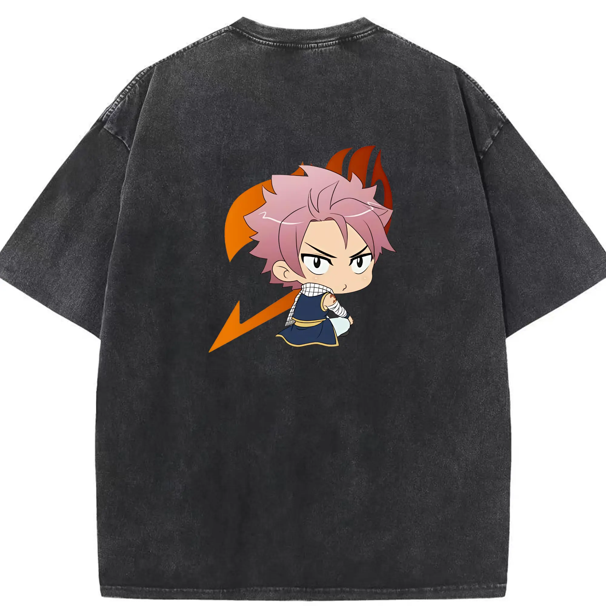 フェアリーテイル グッズ ナツ・ドラグニル - 綿100％ ヴィンテージ風 半袖Tシャツ ・ 背面プリント ・ 柔らか肌触り ・ 通気性 快適 ・ スポーツ カジュアル 外出用