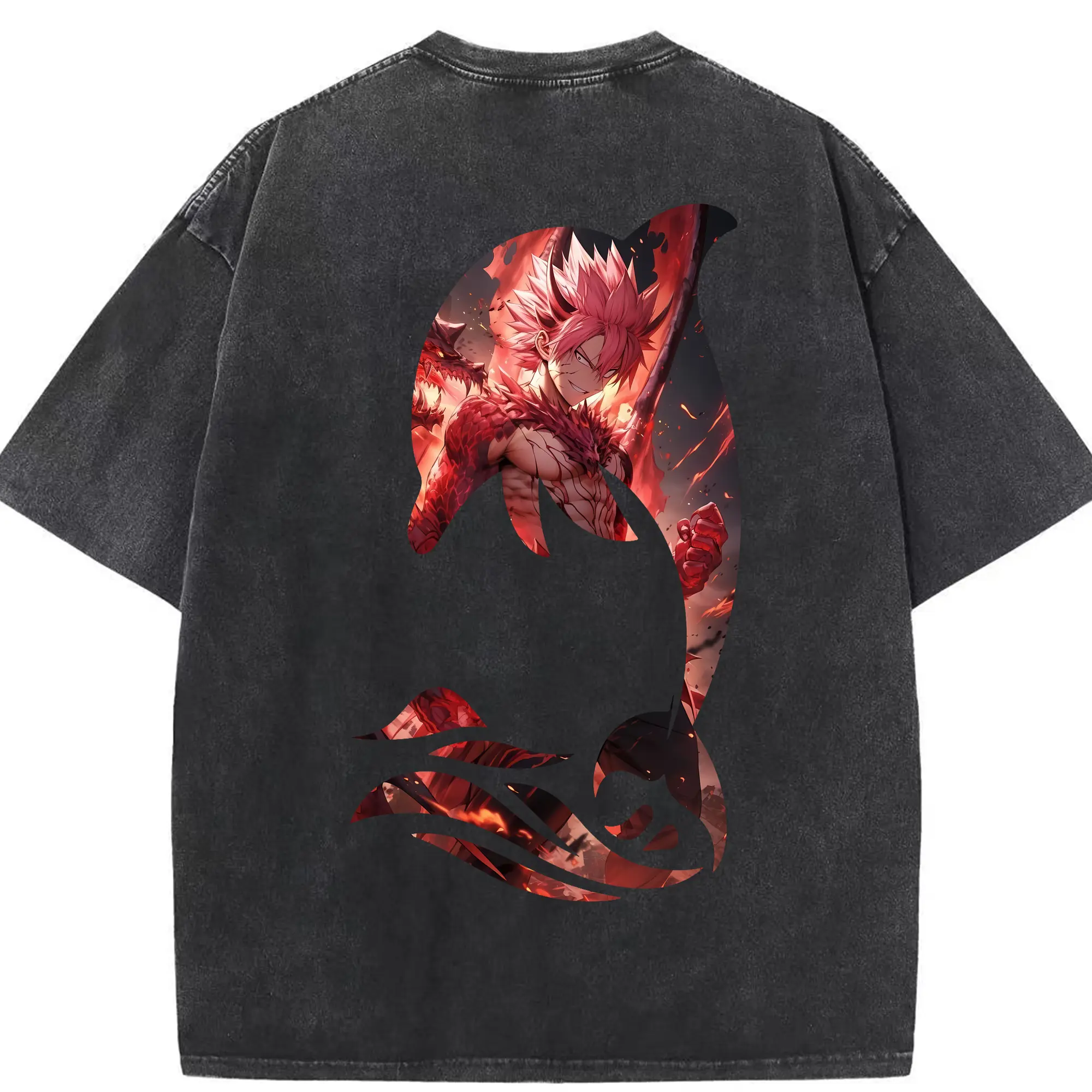 フェアリーテイル グッズ ナツ・ドラグニル - 綿100％ ヴィンテージ風 半袖Tシャツ ・ 背面プリント ・ 柔らか肌触り ・ 通気性 快適 ・ スポーツ カジュアル 外出用
