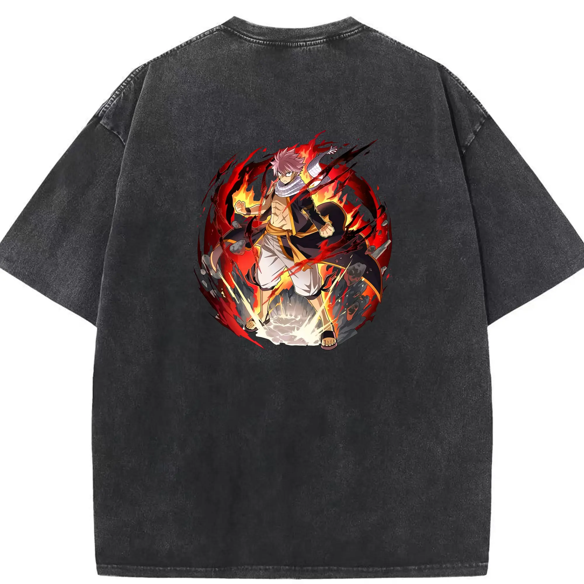 フェアリーテイル グッズ ナツ・ドラグニル - 綿100％ ヴィンテージ風 半袖Tシャツ ・ 背面プリント ・ 柔らか肌触り ・ 通気性 快適 ・ スポーツ カジュアル 外出用
