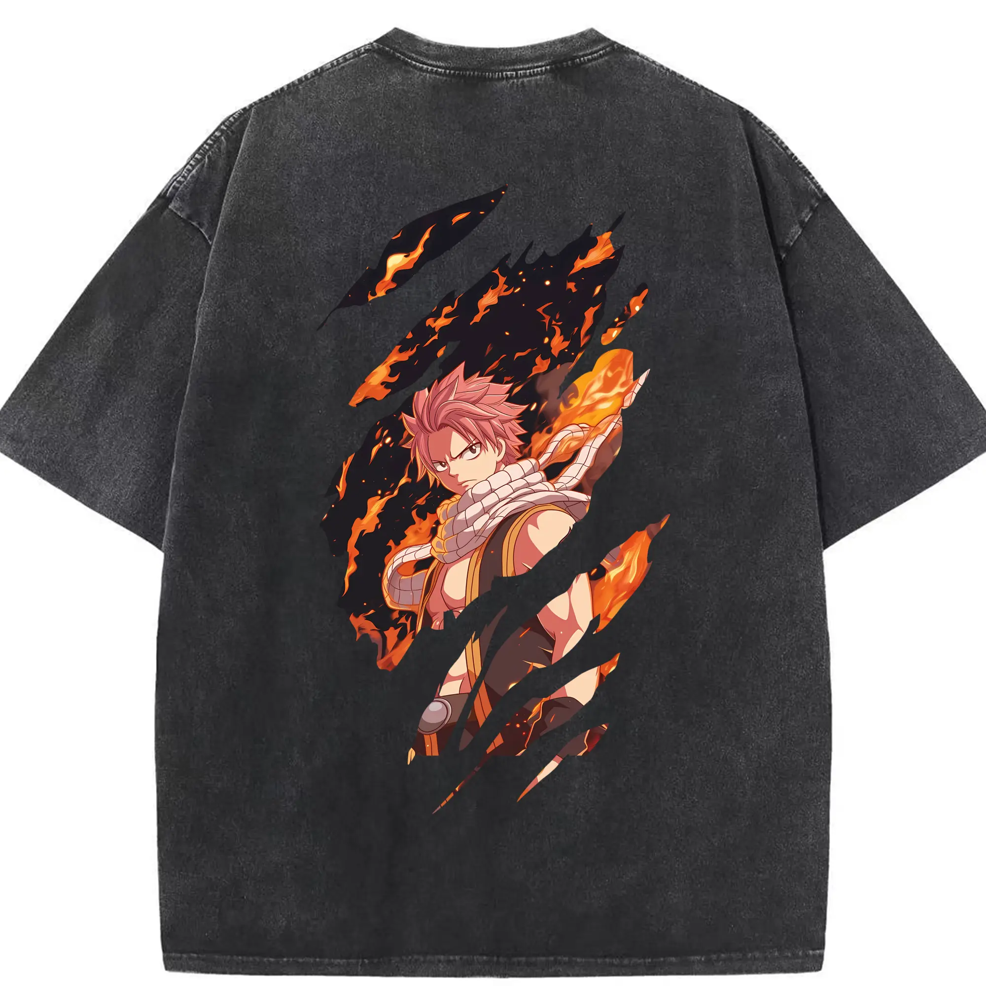 フェアリーテイル グッズ ナツ・ドラグニル - 綿100％ ヴィンテージ風 半袖Tシャツ ・ 背面プリント ・ 柔らか肌触り ・ 通気性 快適 ・ スポーツ カジュアル 外出用