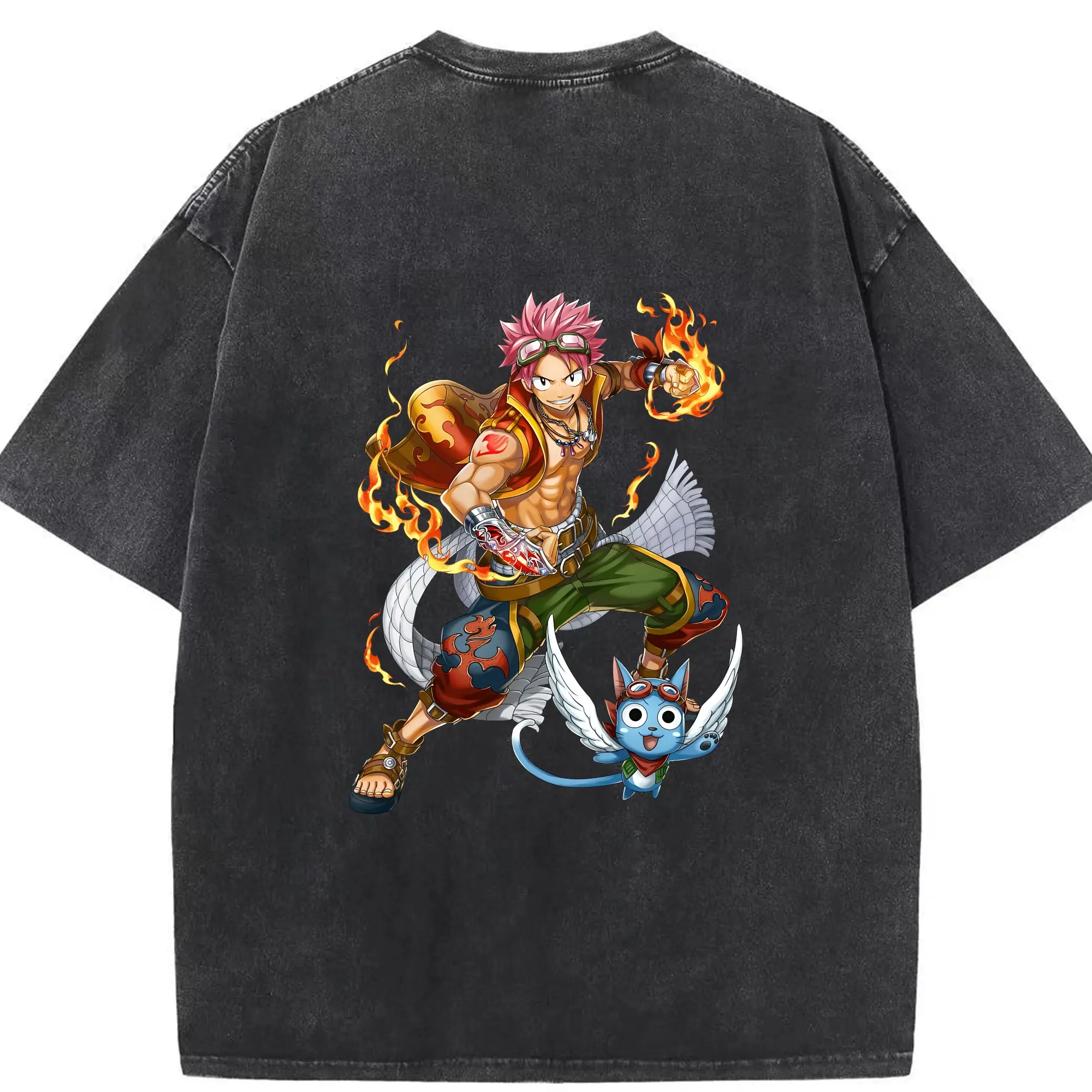 フェアリーテイル グッズ ナツ・ドラグニル - 綿100％ ヴィンテージ風 半袖Tシャツ ・ 背面プリント ・ 柔らか肌触り ・ 通気性 快適 ・ スポーツ カジュアル 外出用