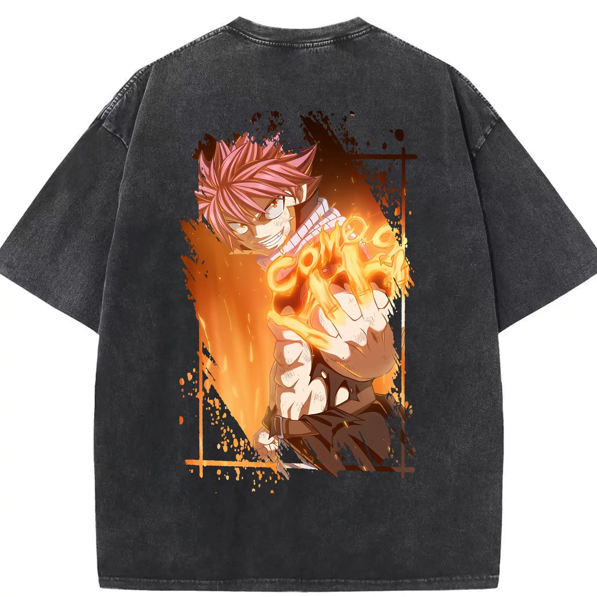 フェアリーテイル グッズ ナツ・ドラグニル - 綿100％ ヴィンテージ風 半袖Tシャツ ・ 背面プリント ・ 柔らか肌触り ・ 通気性 快適 ・ スポーツ カジュアル 外出用