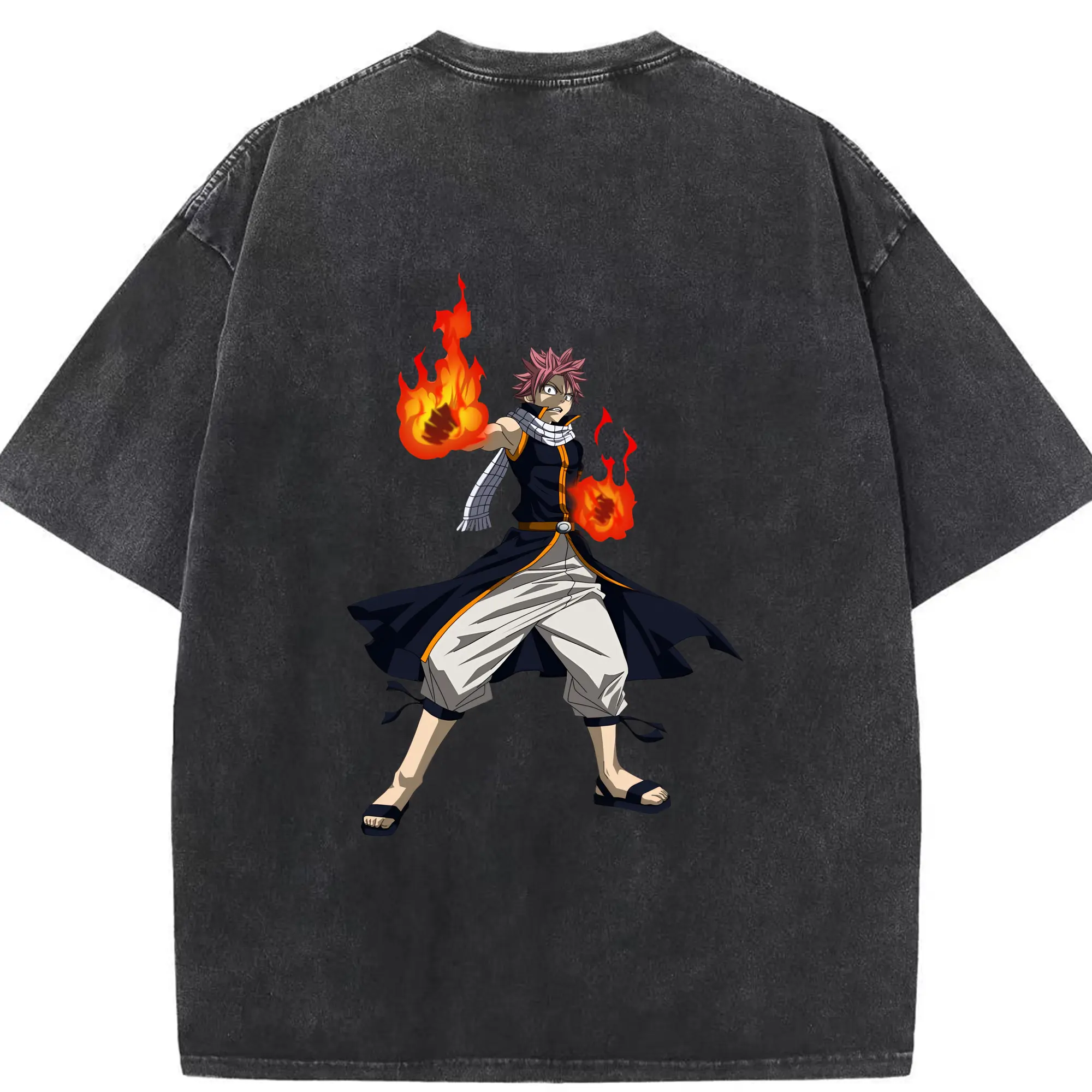 フェアリーテイル グッズ ナツ・ドラグニル - 綿100％ ヴィンテージ風 半袖Tシャツ ・ 背面プリント ・ 柔らか肌触り ・ 通気性 快適 ・ スポーツ カジュアル 外出用