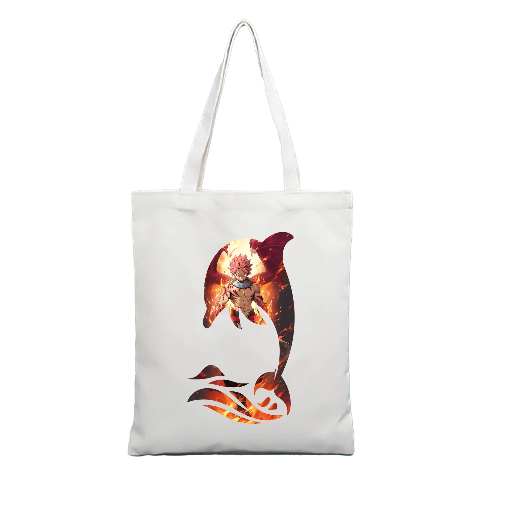 フェアリーテイル グッズ ナツ・ドラグニル - 縦型キャンバス手提げバッグ（トートバッグ） ・ キャンバス素材 ・ ショッピング用 ・ 軽量 丈夫 お手入れ簡単