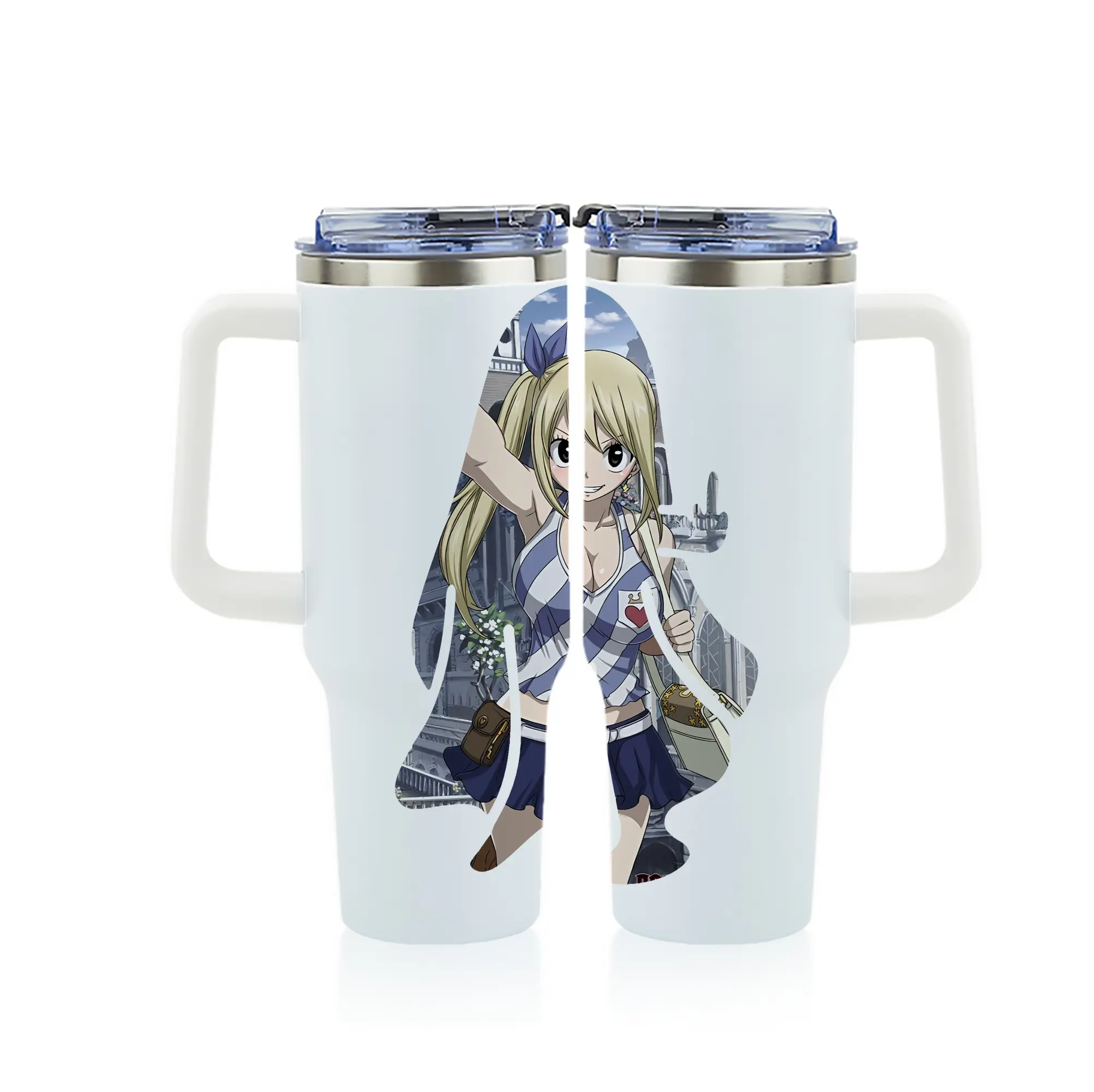 フェアリーテイル グッズ ルーシィ・ハートフィリア - 1200mL フルプリント車用タンブラー ・ 304ステンレス 内側 ・ 201ステンレス 外側 ・ 保温 保冷 ・ 通勤 ドライブ アウトドア用