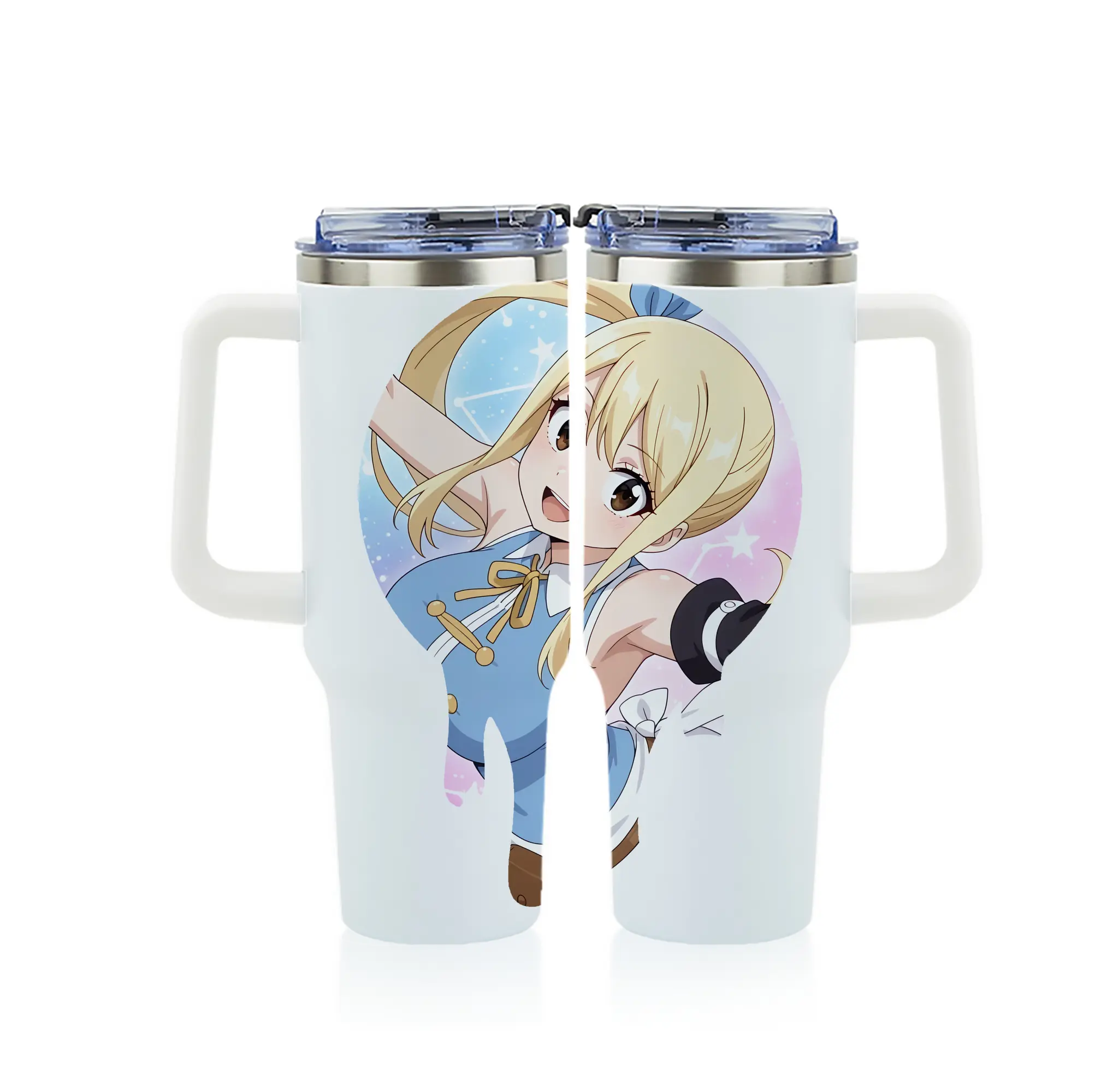 フェアリーテイル グッズ ルーシィ・ハートフィリア - 1200mL フルプリント車用タンブラー ・ 304ステンレス 内側 ・ 201ステンレス 外側 ・ 保温 保冷 ・ 通勤 ドライブ アウトドア用