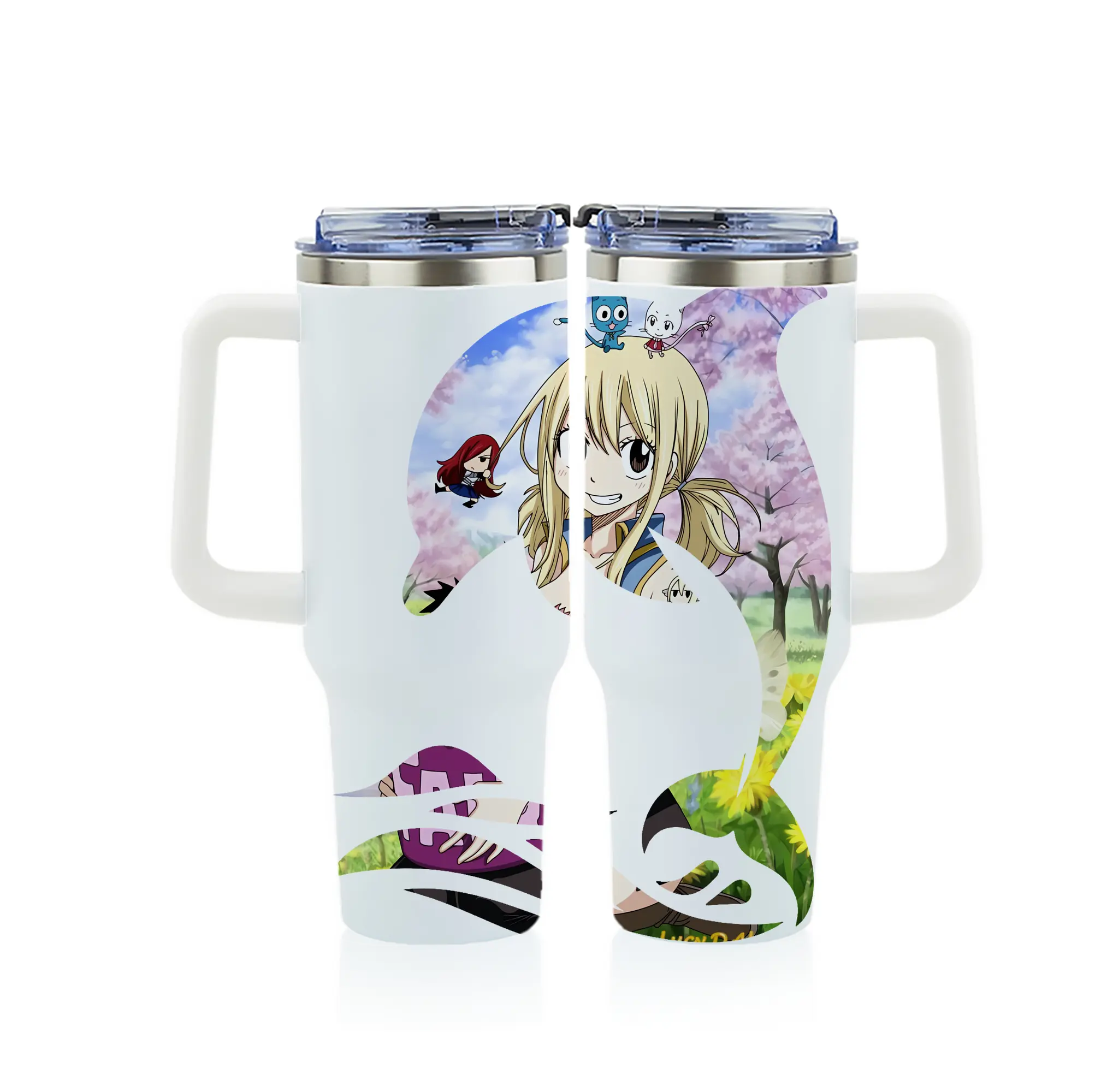 フェアリーテイル グッズ ルーシィ・ハートフィリア - 1200mL フルプリント車用タンブラー ・ 304ステンレス 内側 ・ 201ステンレス 外側 ・ 保温 保冷 ・ 通勤 ドライブ アウトドア用