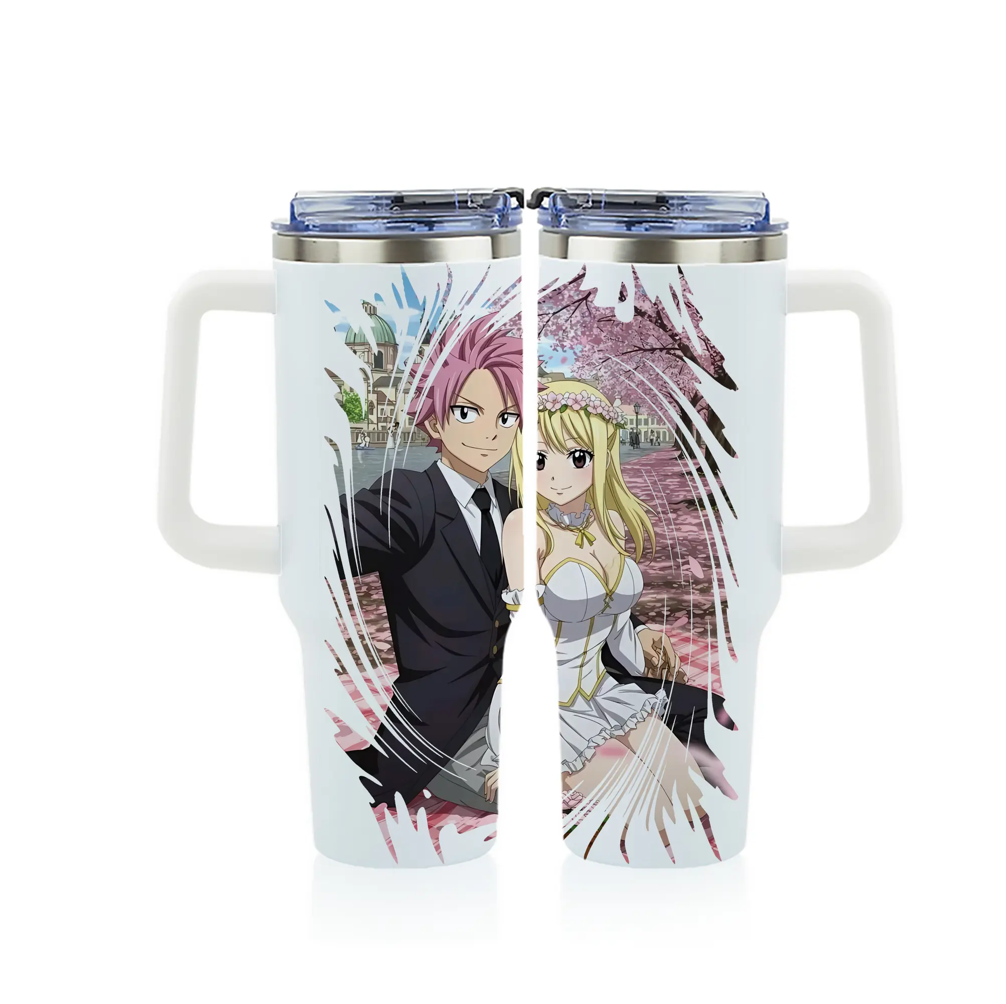 フェアリーテイル グッズ ルーシィ・ハートフィリア - 1200mL フルプリント車用タンブラー ・ 304ステンレス 内側 ・ 201ステンレス 外側 ・ 保温 保冷 ・ 通勤 ドライブ アウトドア用