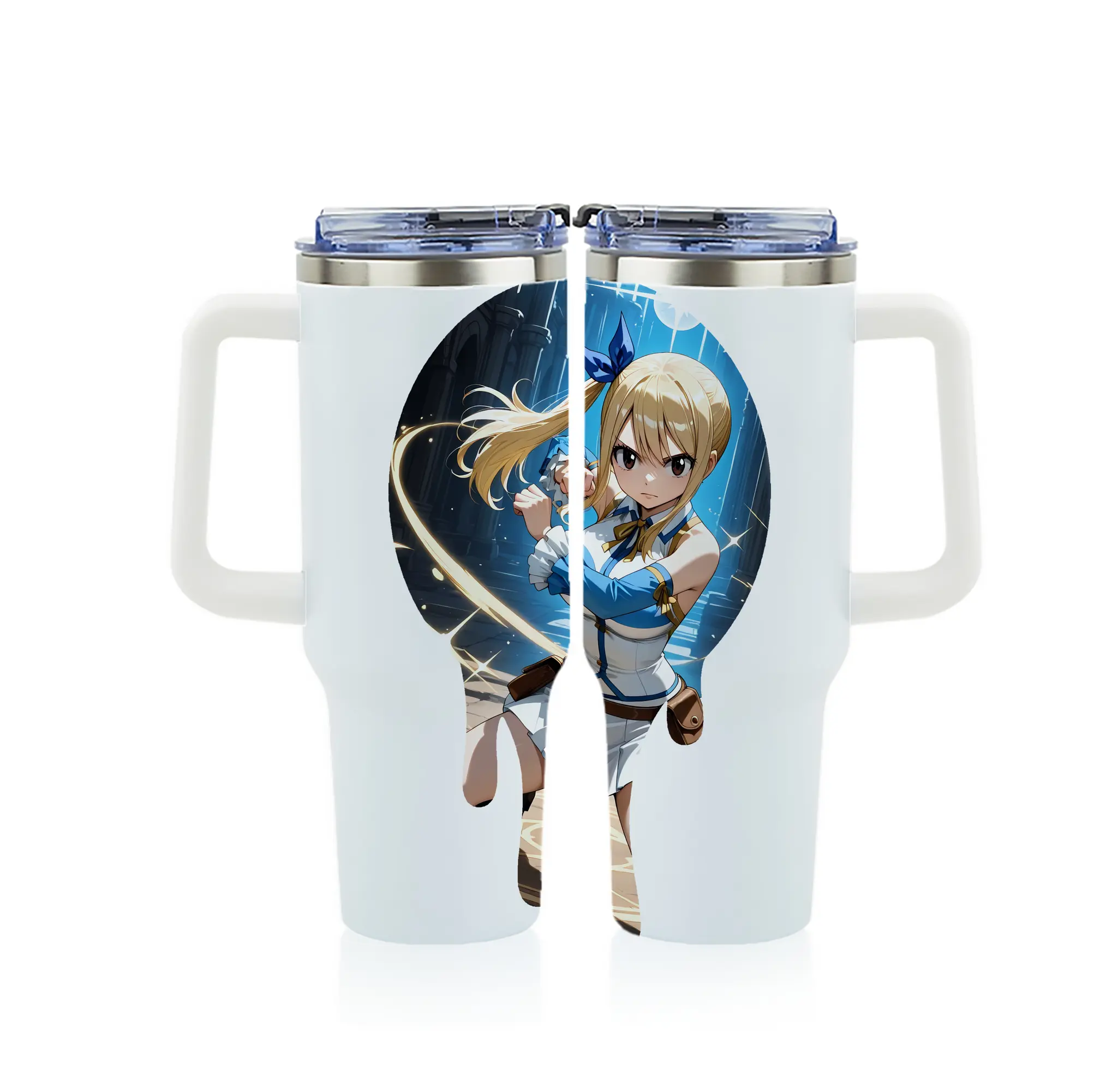 フェアリーテイル グッズ ルーシィ・ハートフィリア - 1200mL フルプリント車用タンブラー ・ 304ステンレス 内側 ・ 201ステンレス 外側 ・ 保温 保冷 ・ 通勤 ドライブ アウトドア用