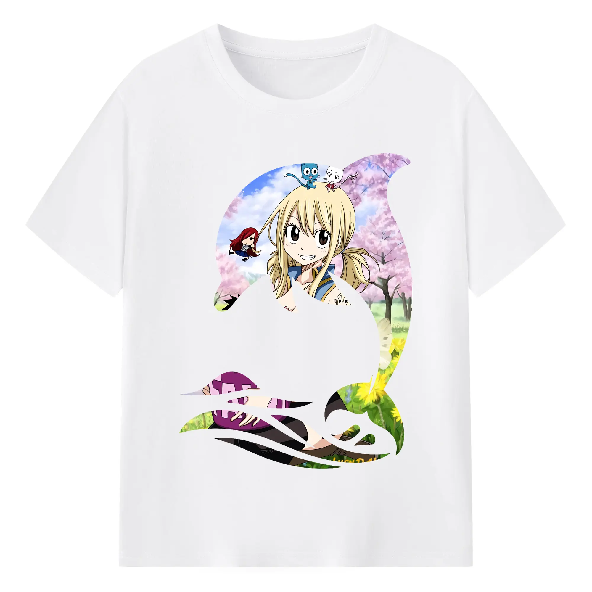 フェアリーテイル グッズ ルーシィ・ハートフィリア - 綿100％ 半袖Tシャツ ・ フロントプリント ・ 快適 通気性 ・ 日常使い 散歩 スポーツ用