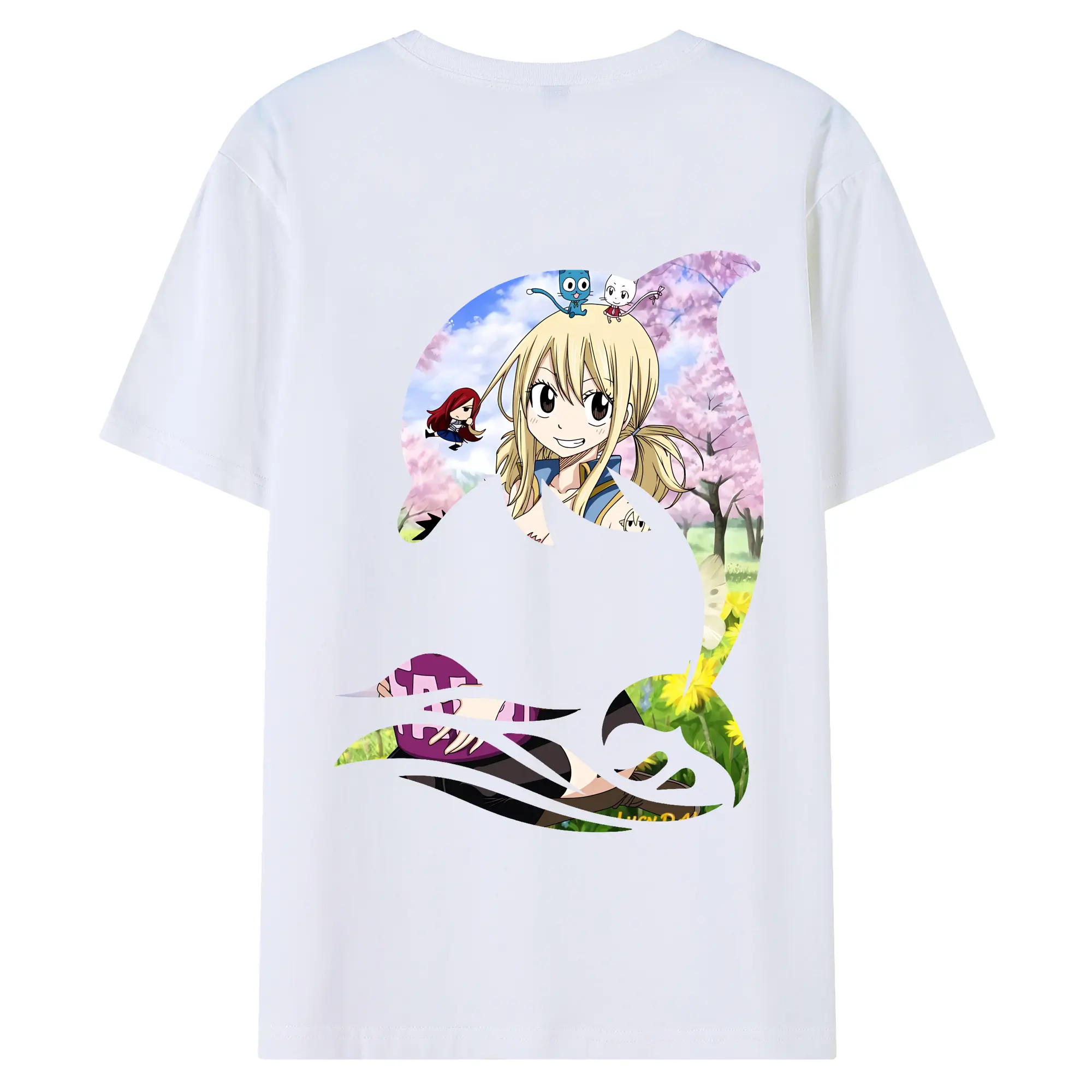 フェアリーテイル グッズ ルーシィ・ハートフィリア - 綿100％ 半袖Tシャツ ・ バックプリント ・ 快適 通気性 ・ 日常使い 散歩 スポーツ用
