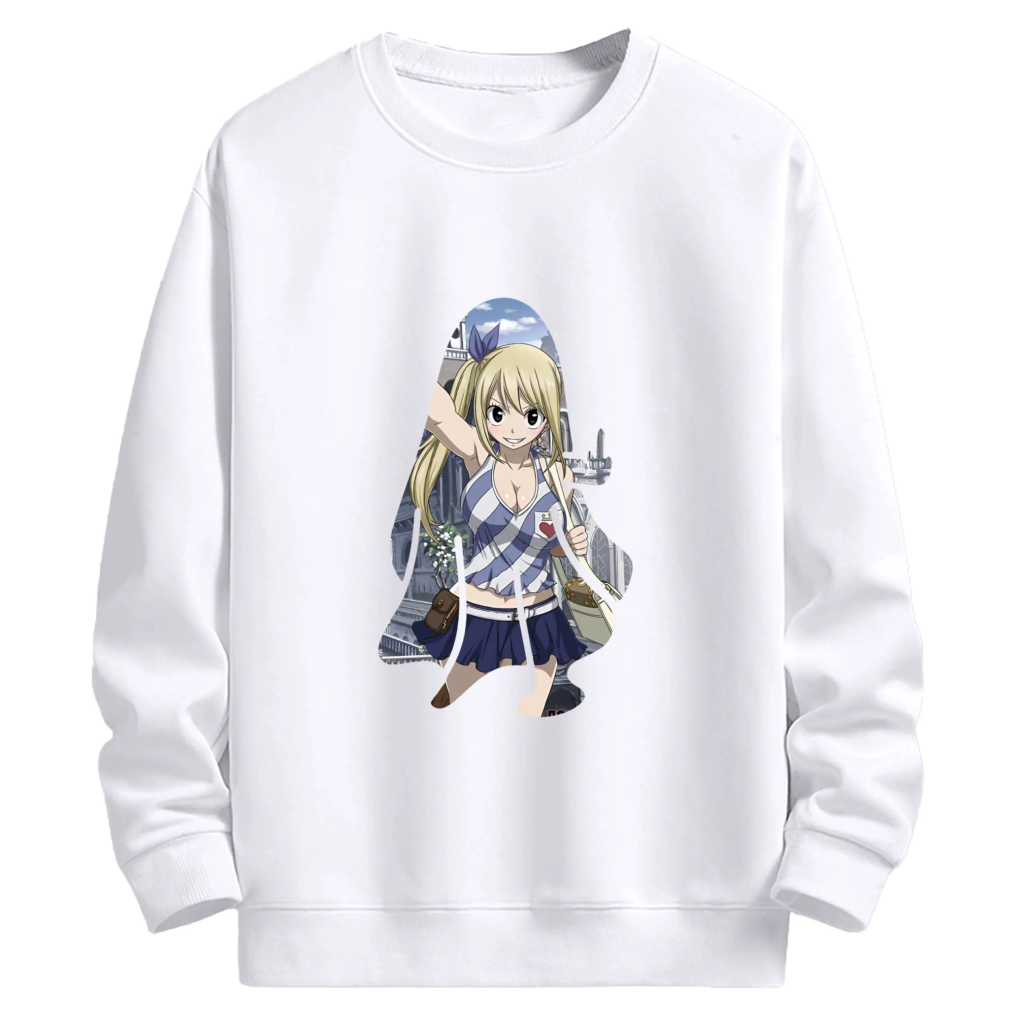 フェアリーテイル グッズ ルーシィ・ハートフィリア - 高品質 クルーネック スウェット ・ コットン59％ ポリエステル41％ ・ ユニセックス 長袖 トレーナー ・ カジュアル デイリー スポーツ 散歩用