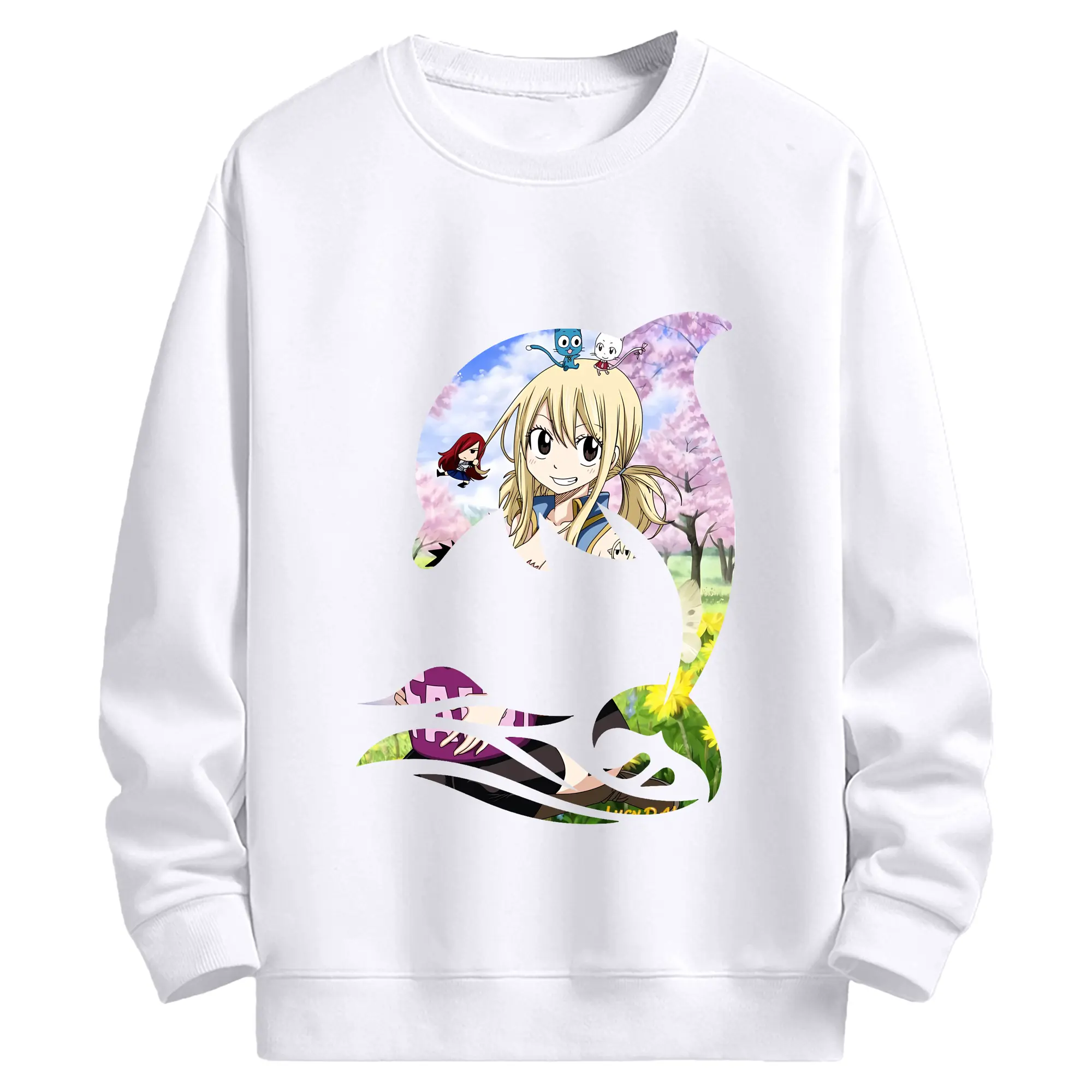 フェアリーテイル グッズ ルーシィ・ハートフィリア - 高品質 クルーネック スウェット ・ コットン59％ ポリエステル41％ ・ ユニセックス 長袖 トレーナー ・ カジュアル デイリー スポーツ 散歩用