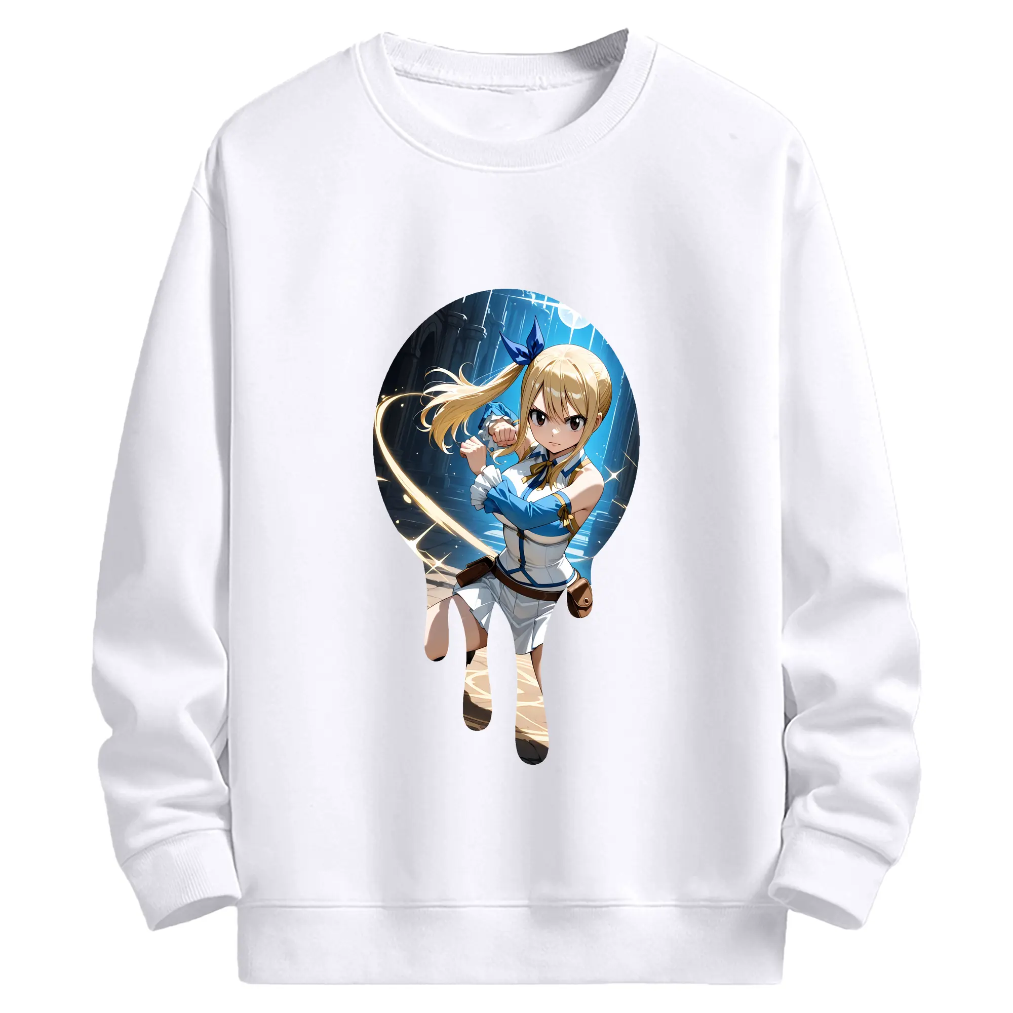 フェアリーテイル グッズ ルーシィ・ハートフィリア - 高品質 クルーネック スウェット ・ コットン59％ ポリエステル41％ ・ ユニセックス 長袖 トレーナー ・ カジュアル デイリー スポーツ 散歩用