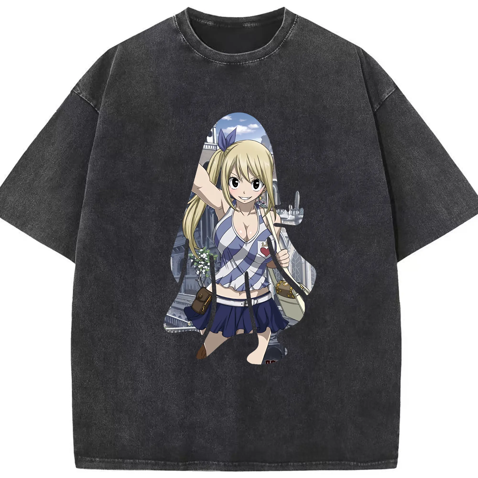 フェアリーテイル グッズ ルーシィ・ハートフィリア - 綿100％ ヴィンテージ風 半袖Tシャツ ・ フロントプリント ・ 柔らか肌触り ・ 通気性 快適 ・ スポーツ カジュアル 外出用