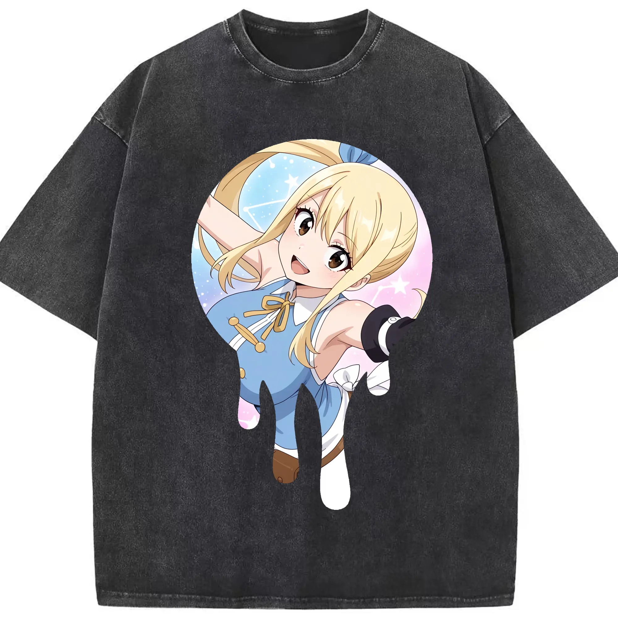 フェアリーテイル グッズ ルーシィ・ハートフィリア - 綿100％ ヴィンテージ風 半袖Tシャツ ・ フロントプリント ・ 柔らか肌触り ・ 通気性 快適 ・ スポーツ カジュアル 外出用