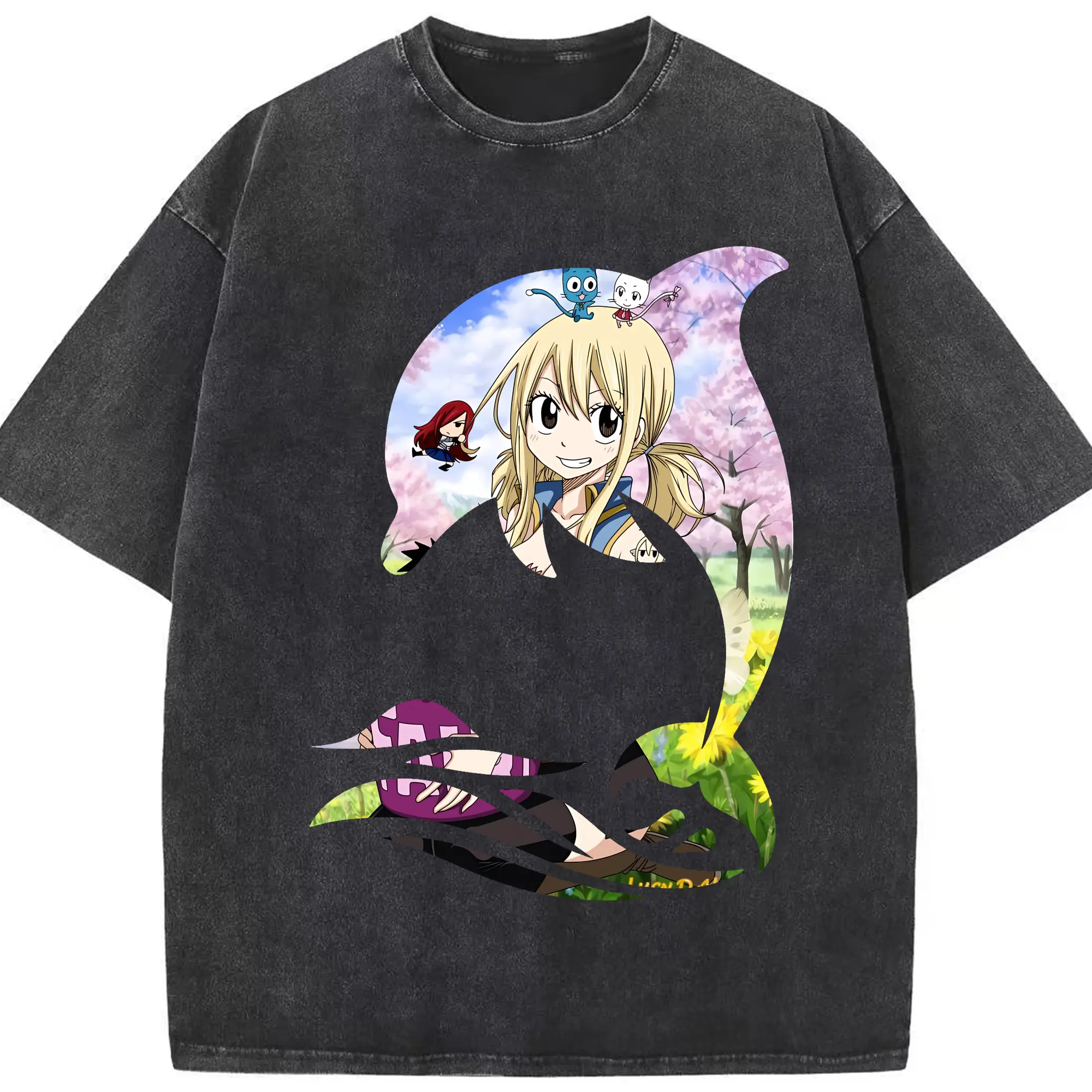 フェアリーテイル グッズ ルーシィ・ハートフィリア - 綿100％ ヴィンテージ風 半袖Tシャツ ・ フロントプリント ・ 柔らか肌触り ・ 通気性 快適 ・ スポーツ カジュアル 外出用