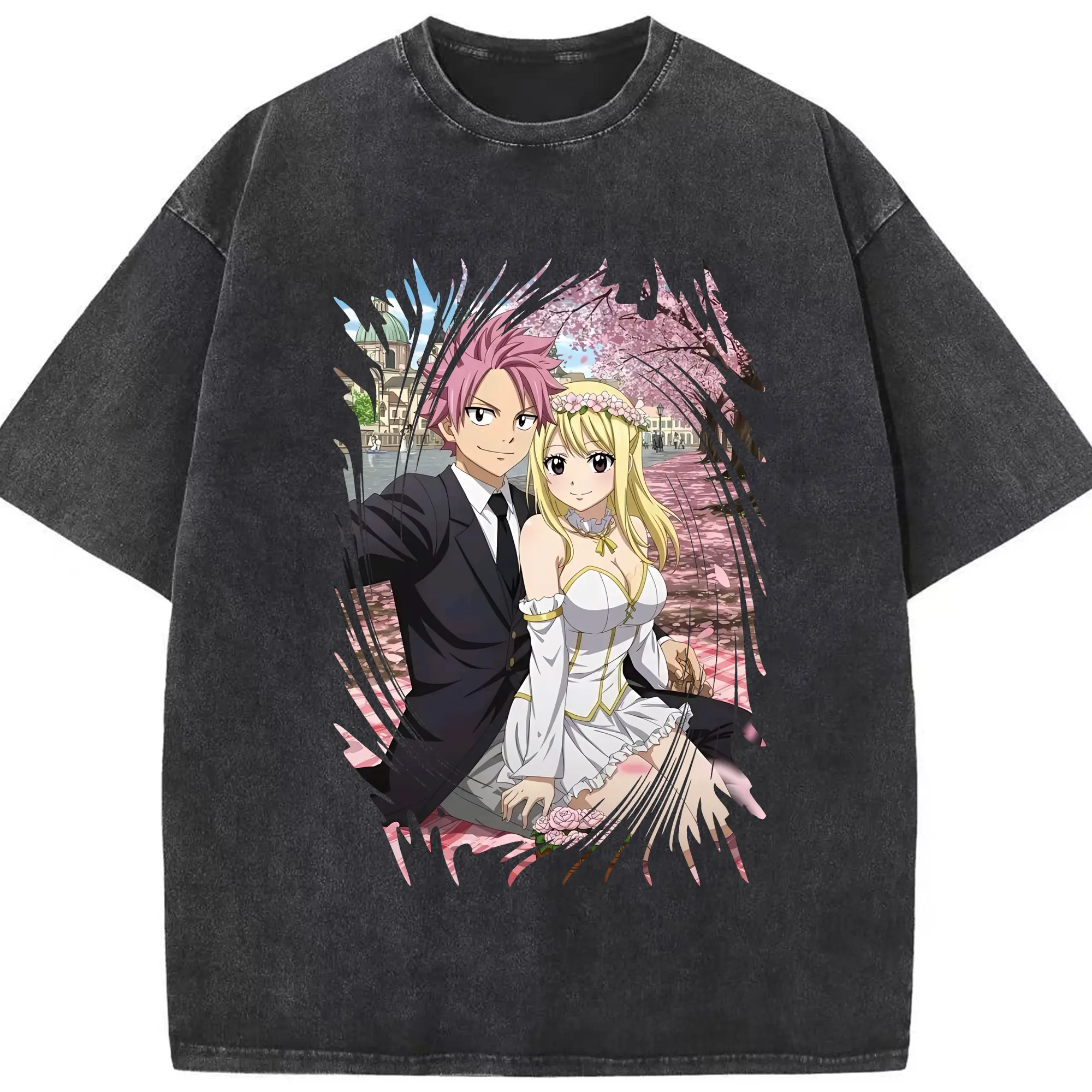 フェアリーテイル グッズ ルーシィ・ハートフィリア - 綿100％ ヴィンテージ風 半袖Tシャツ ・ フロントプリント ・ 柔らか肌触り ・ 通気性 快適 ・ スポーツ カジュアル 外出用