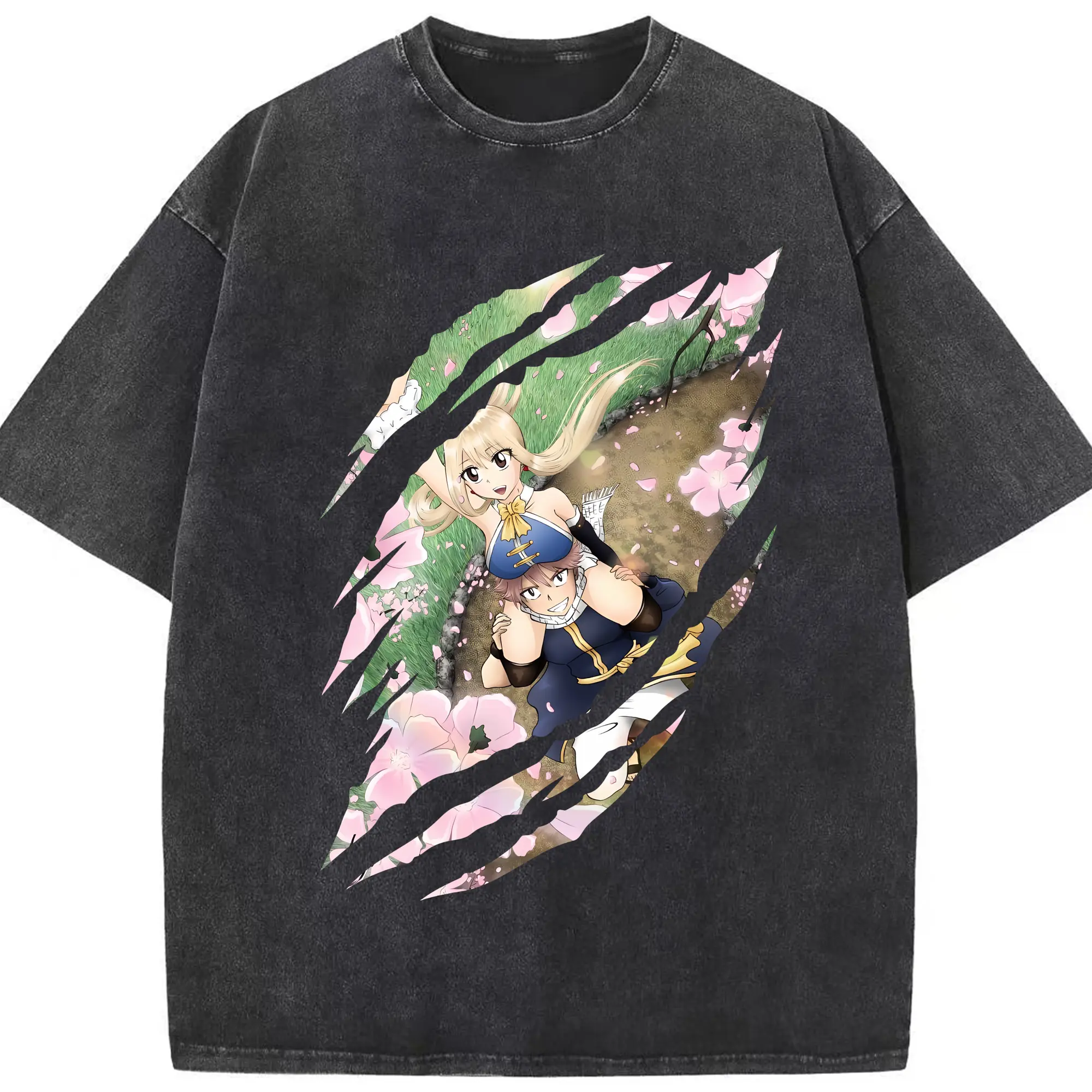 フェアリーテイル グッズ ルーシィ・ハートフィリア - 綿100％ ヴィンテージ風 半袖Tシャツ ・ フロントプリント ・ 柔らか肌触り ・ 通気性 快適 ・ スポーツ カジュアル 外出用