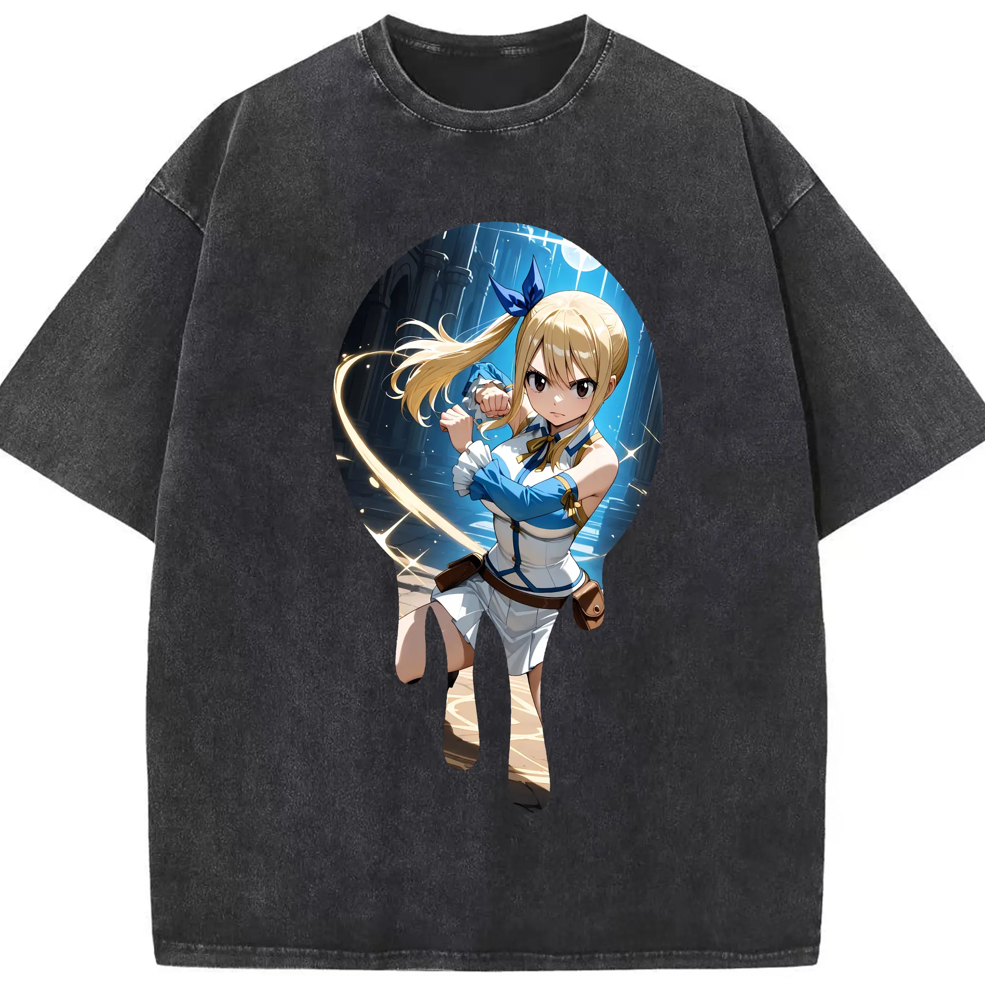 フェアリーテイル グッズ ルーシィ・ハートフィリア - 綿100％ ヴィンテージ風 半袖Tシャツ ・ フロントプリント ・ 柔らか肌触り ・ 通気性 快適 ・ スポーツ カジュアル 外出用