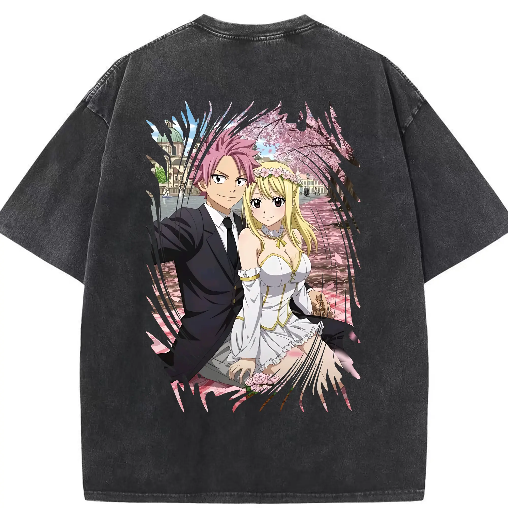 フェアリーテイル グッズ ルーシィ・ハートフィリア - 綿100％ ヴィンテージ風 半袖Tシャツ ・ 背面プリント ・ 柔らか肌触り ・ 通気性 快適 ・ スポーツ カジュアル 外出用
