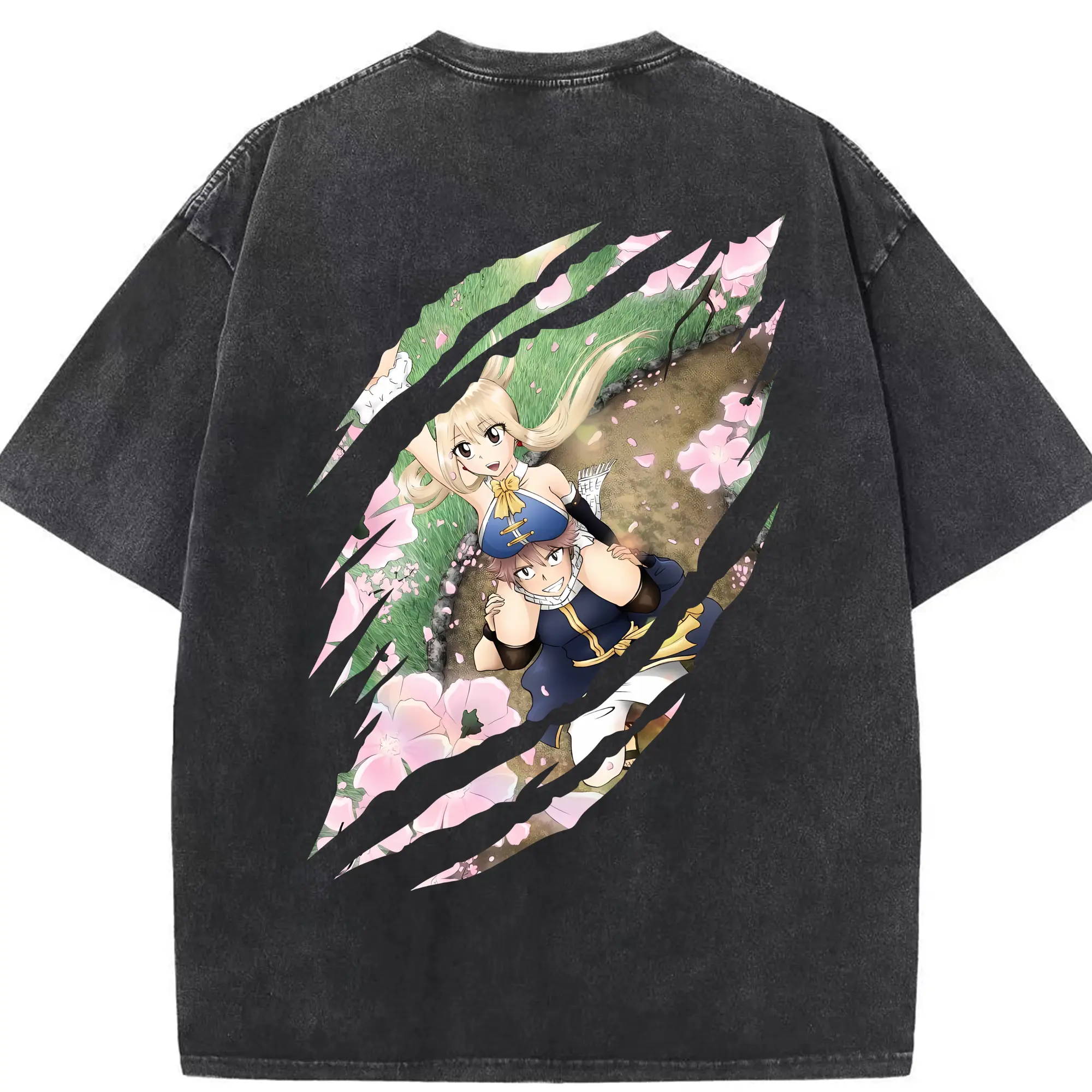 フェアリーテイル グッズ ルーシィ・ハートフィリア - 綿100％ ヴィンテージ風 半袖Tシャツ ・ 背面プリント ・ 柔らか肌触り ・ 通気性 快適 ・ スポーツ カジュアル 外出用