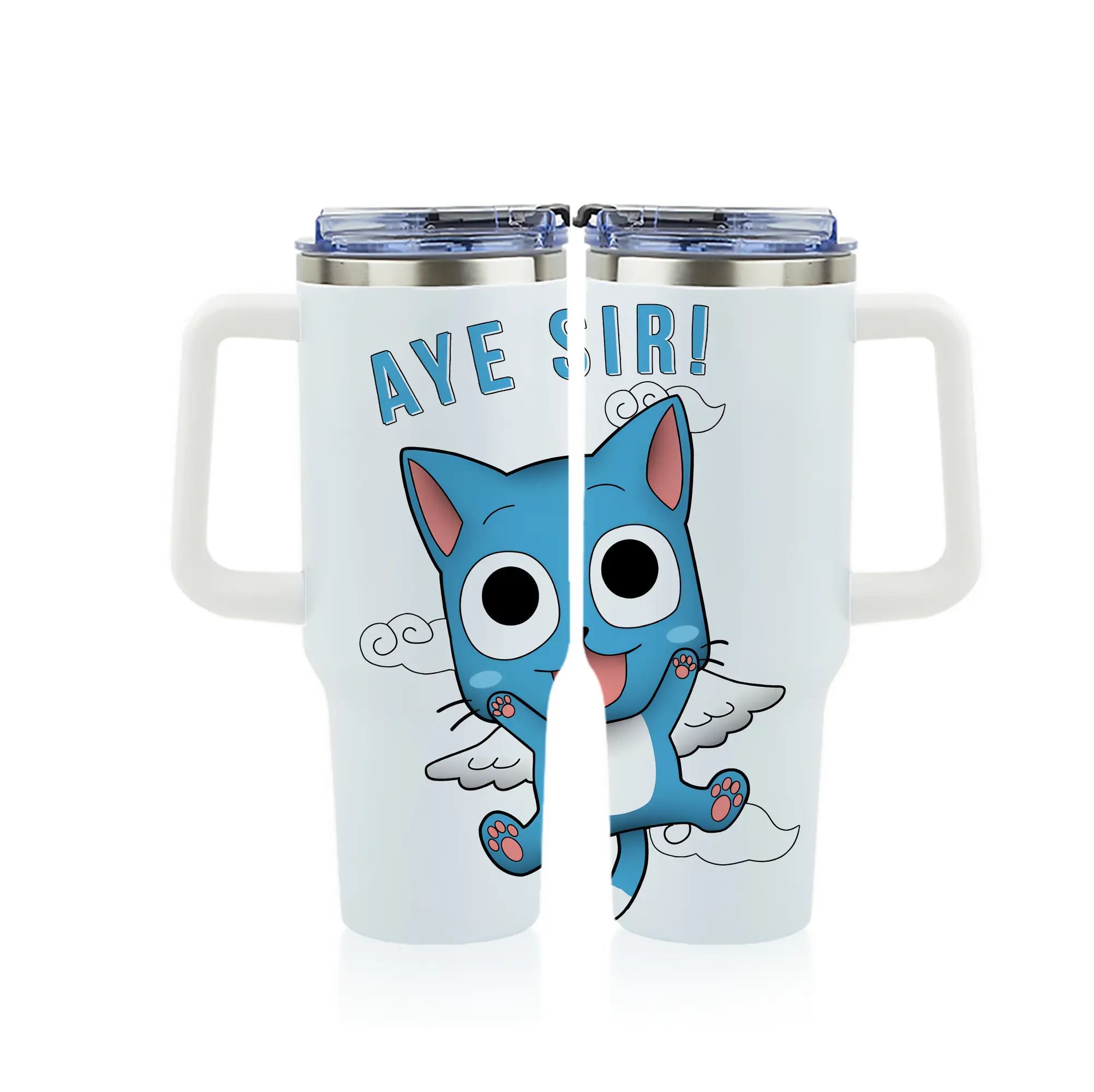 フェアリーテイル グッズ ハッピー - 1200mL フルプリント車用タンブラー ・ 304ステンレス 内側 ・ 201ステンレス 外側 ・ 保温 保冷 ・ 通勤 ドライブ アウトドア用