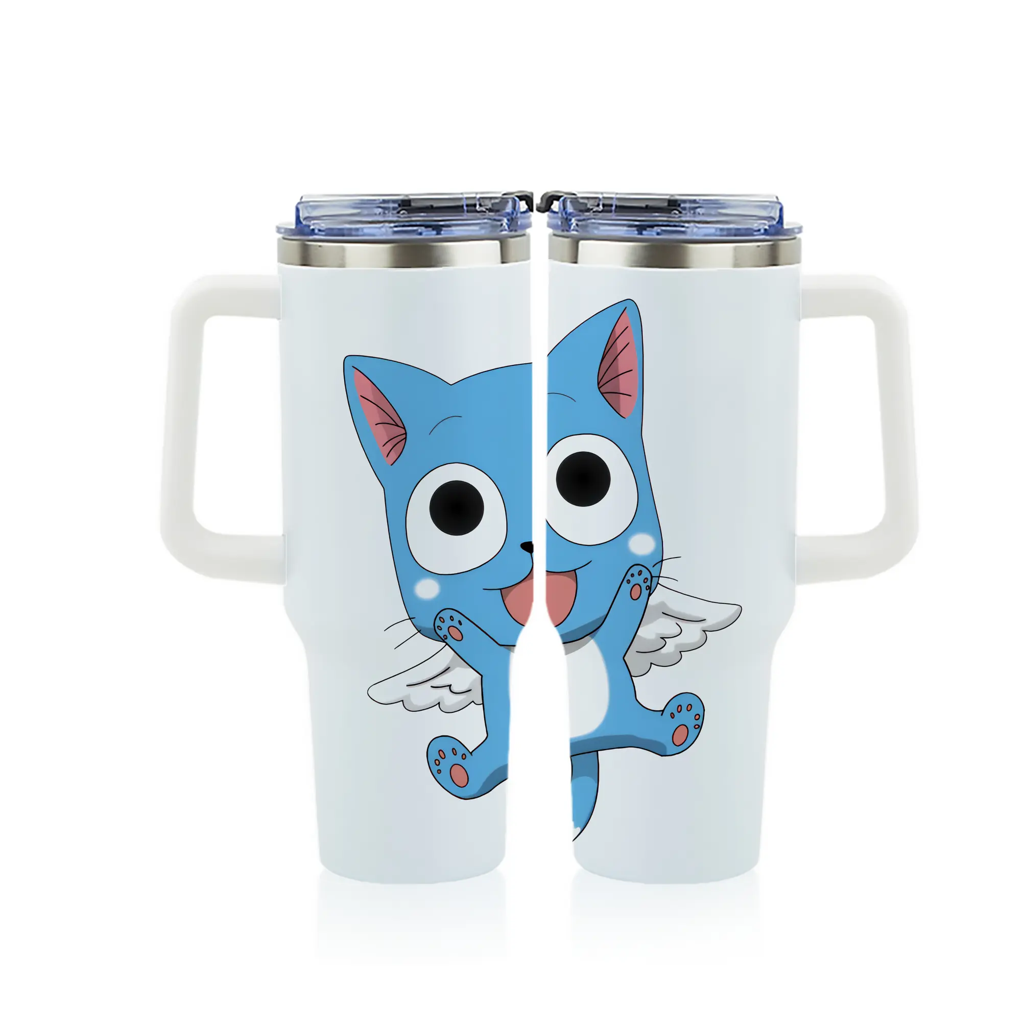 フェアリーテイル グッズ ハッピー - 1200mL フルプリント車用タンブラー ・ 304ステンレス 内側 ・ 201ステンレス 外側 ・ 保温 保冷 ・ 通勤 ドライブ アウトドア用