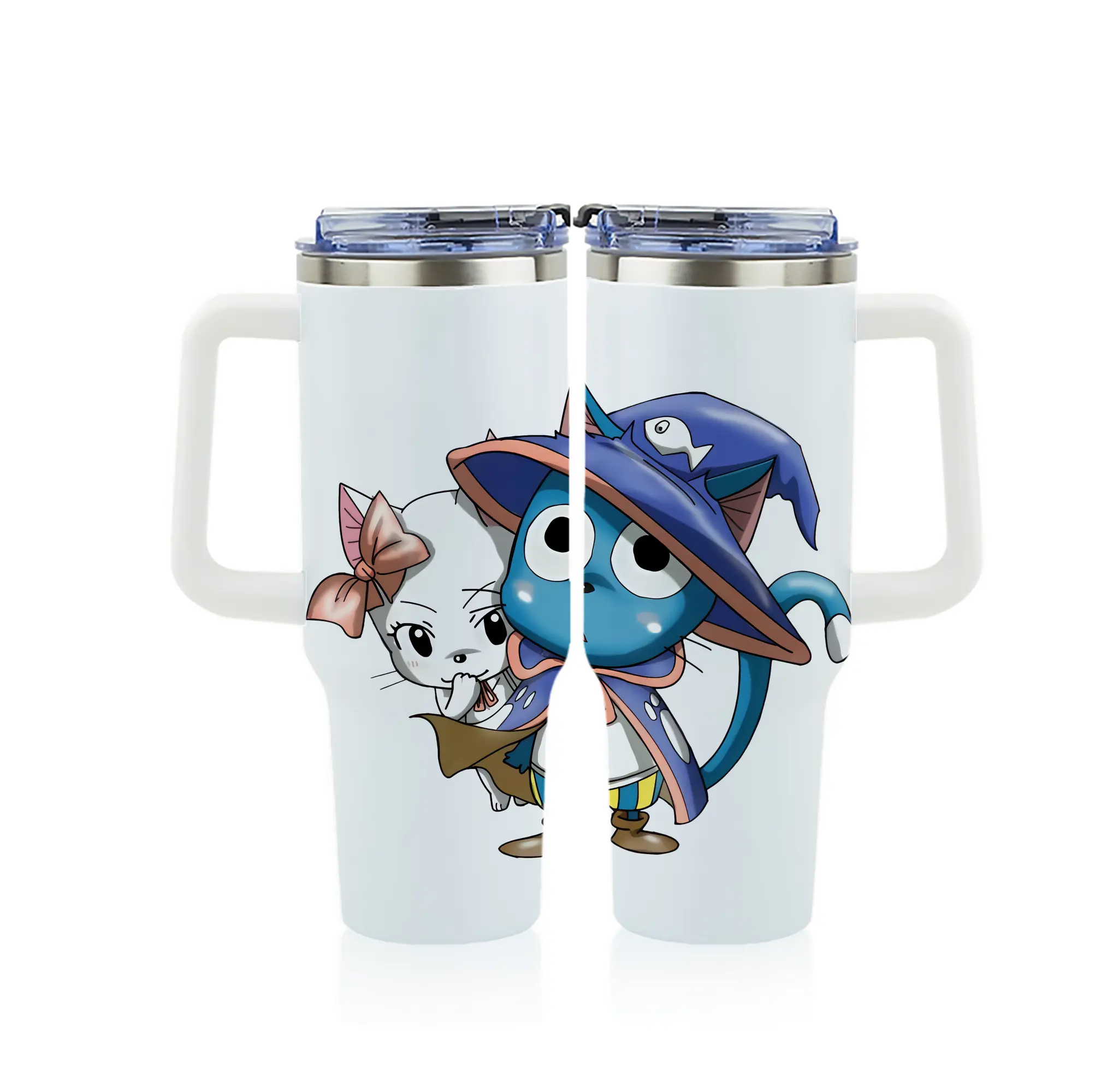 フェアリーテイル グッズ ハッピー - 1200mL フルプリント車用タンブラー ・ 304ステンレス 内側 ・ 201ステンレス 外側 ・ 保温 保冷 ・ 通勤 ドライブ アウトドア用