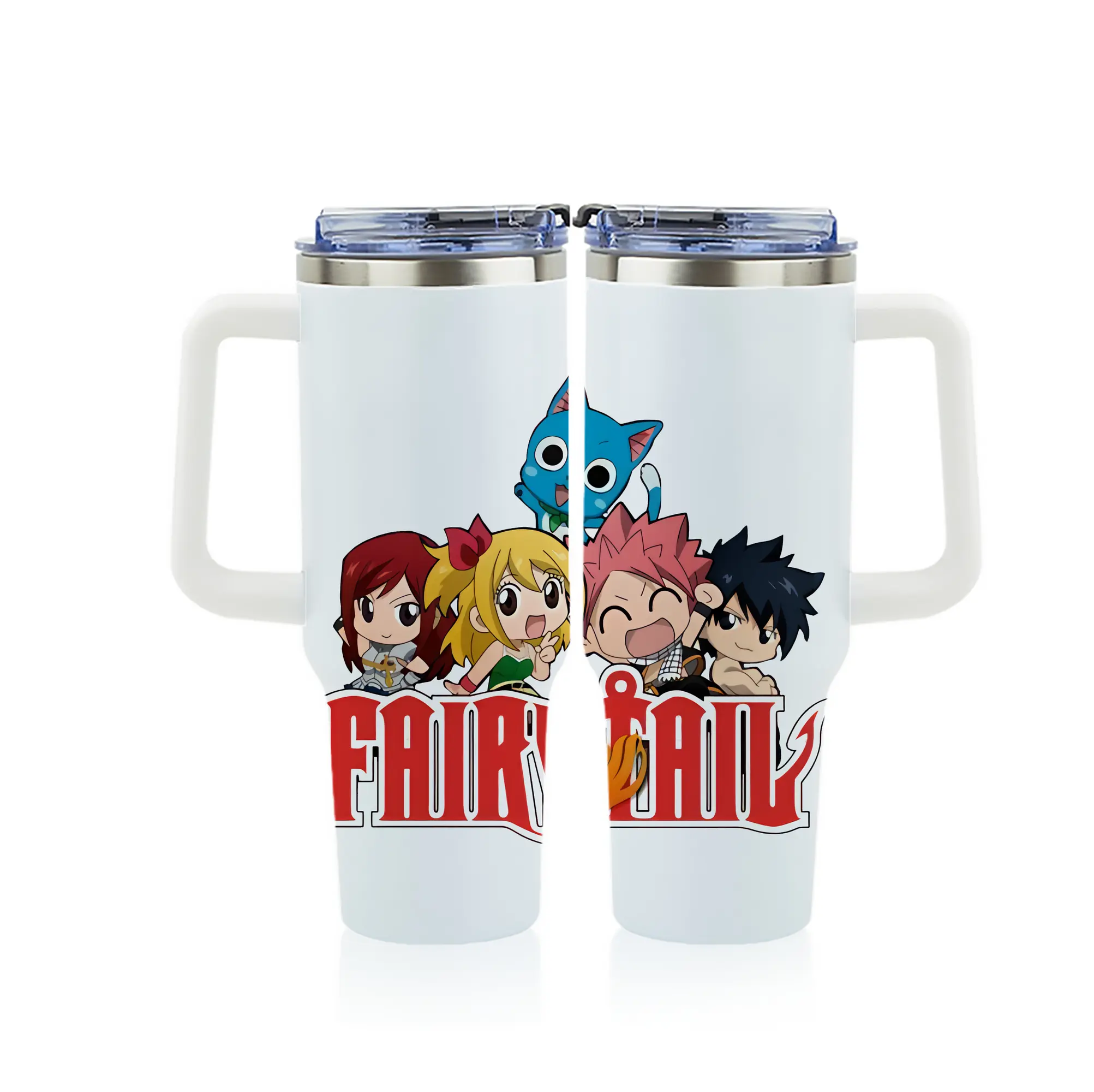 フェアリーテイル グッズ ハッピー - 1200mL フルプリント車用タンブラー ・ 304ステンレス 内側 ・ 201ステンレス 外側 ・ 保温 保冷 ・ 通勤 ドライブ アウトドア用