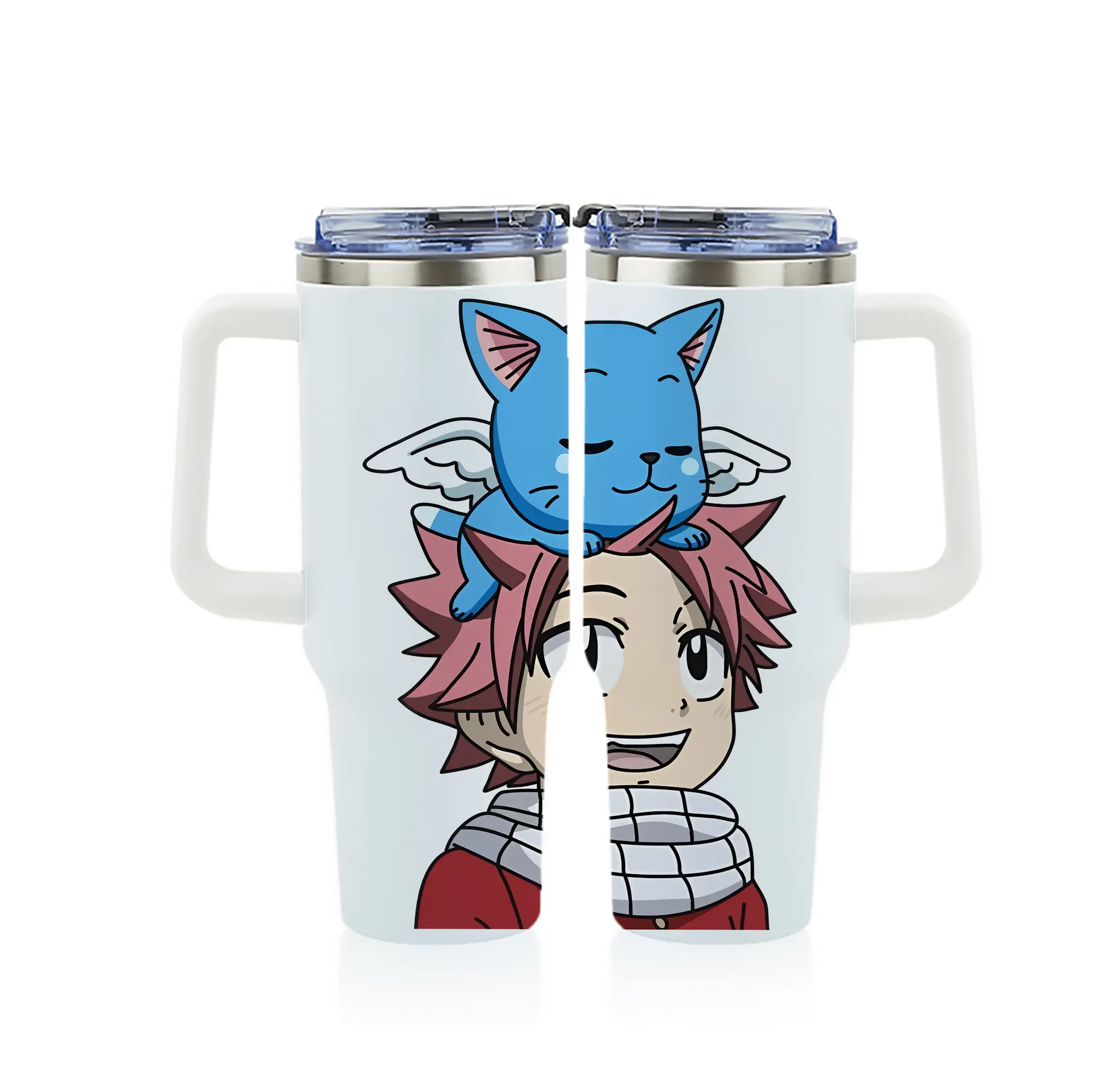 フェアリーテイル グッズ ハッピー - 1200mL フルプリント車用タンブラー ・ 304ステンレス 内側 ・ 201ステンレス 外側 ・ 保温 保冷 ・ 通勤 ドライブ アウトドア用