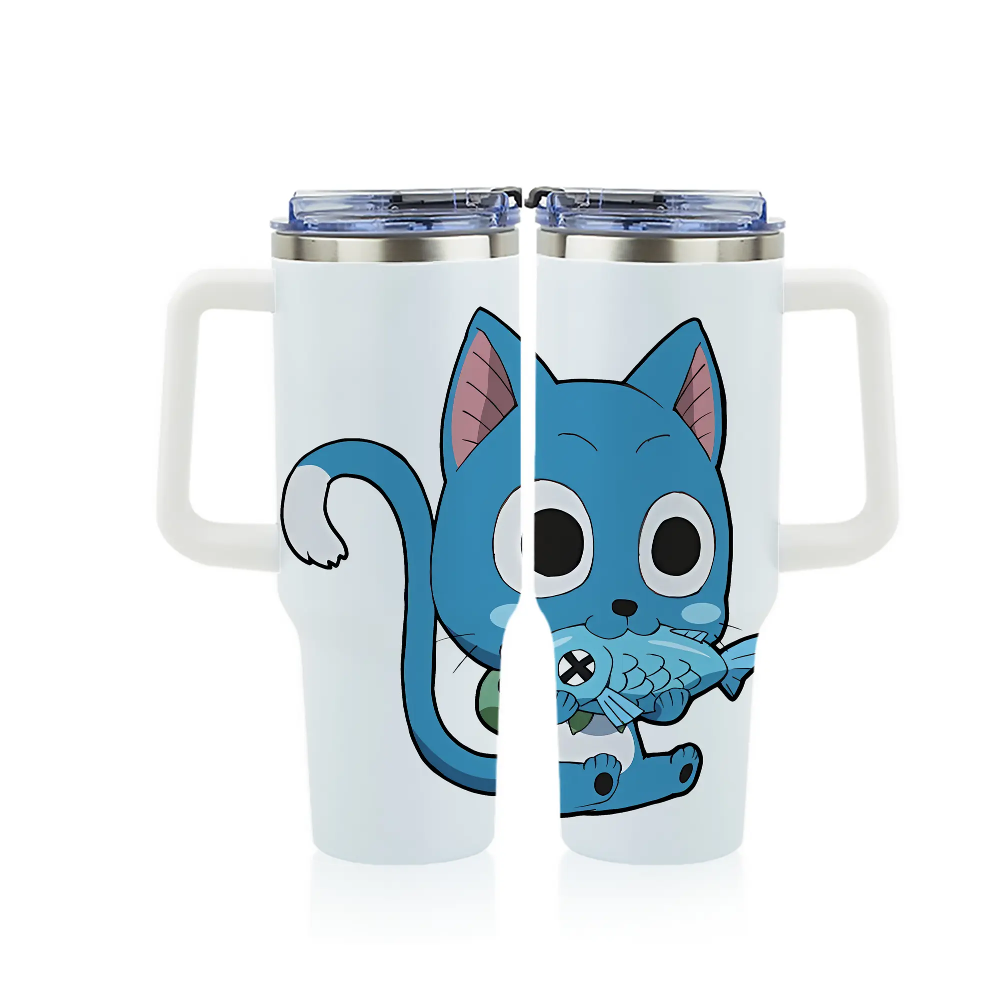 フェアリーテイル グッズ ハッピー - 1200mL フルプリント車用タンブラー ・ 304ステンレス 内側 ・ 201ステンレス 外側 ・ 保温 保冷 ・ 通勤 ドライブ アウトドア用