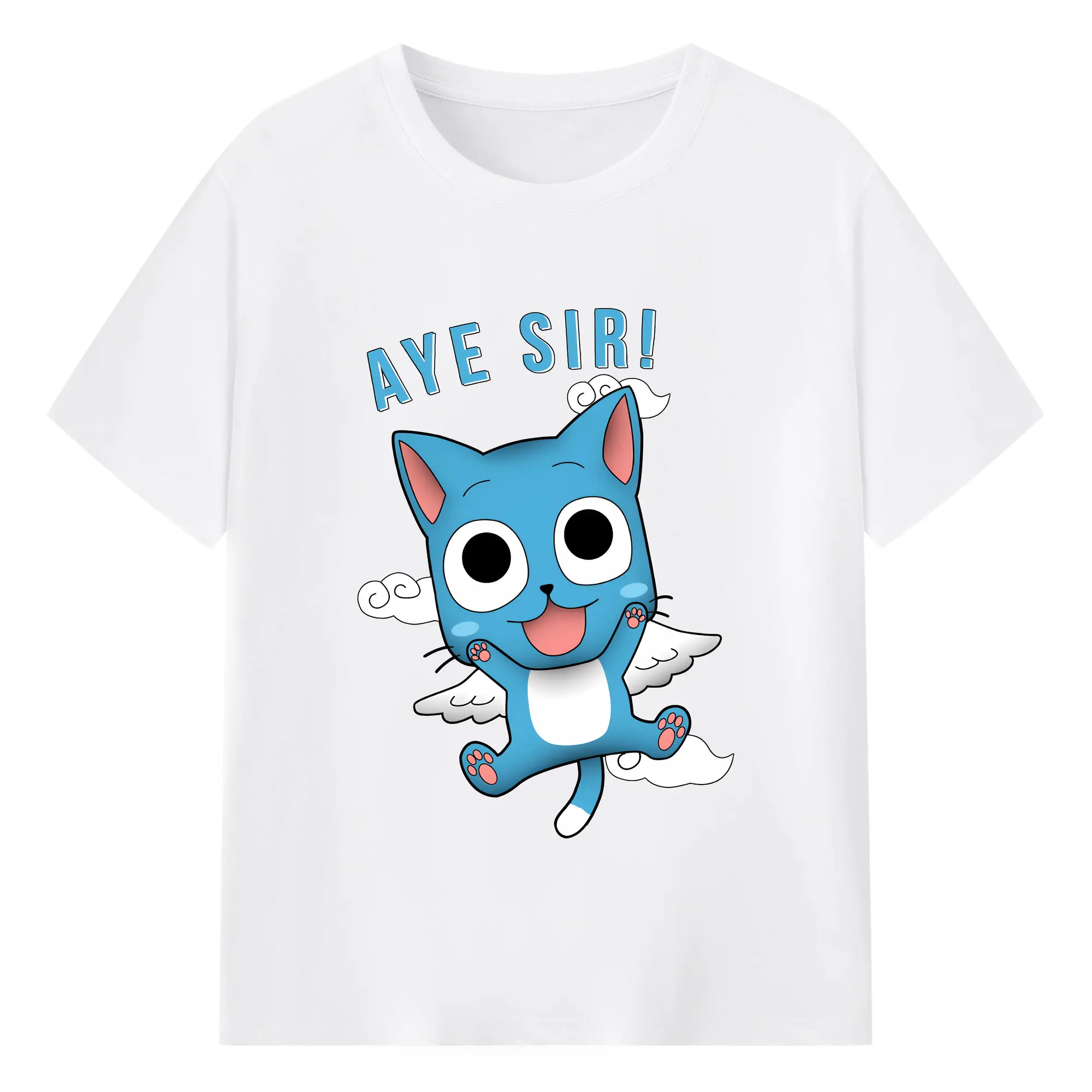 フェアリーテイル グッズ ハッピー - 綿100％ 半袖Tシャツ ・ フロントプリント ・ 快適 通気性 ・ 日常使い 散歩 スポーツ用