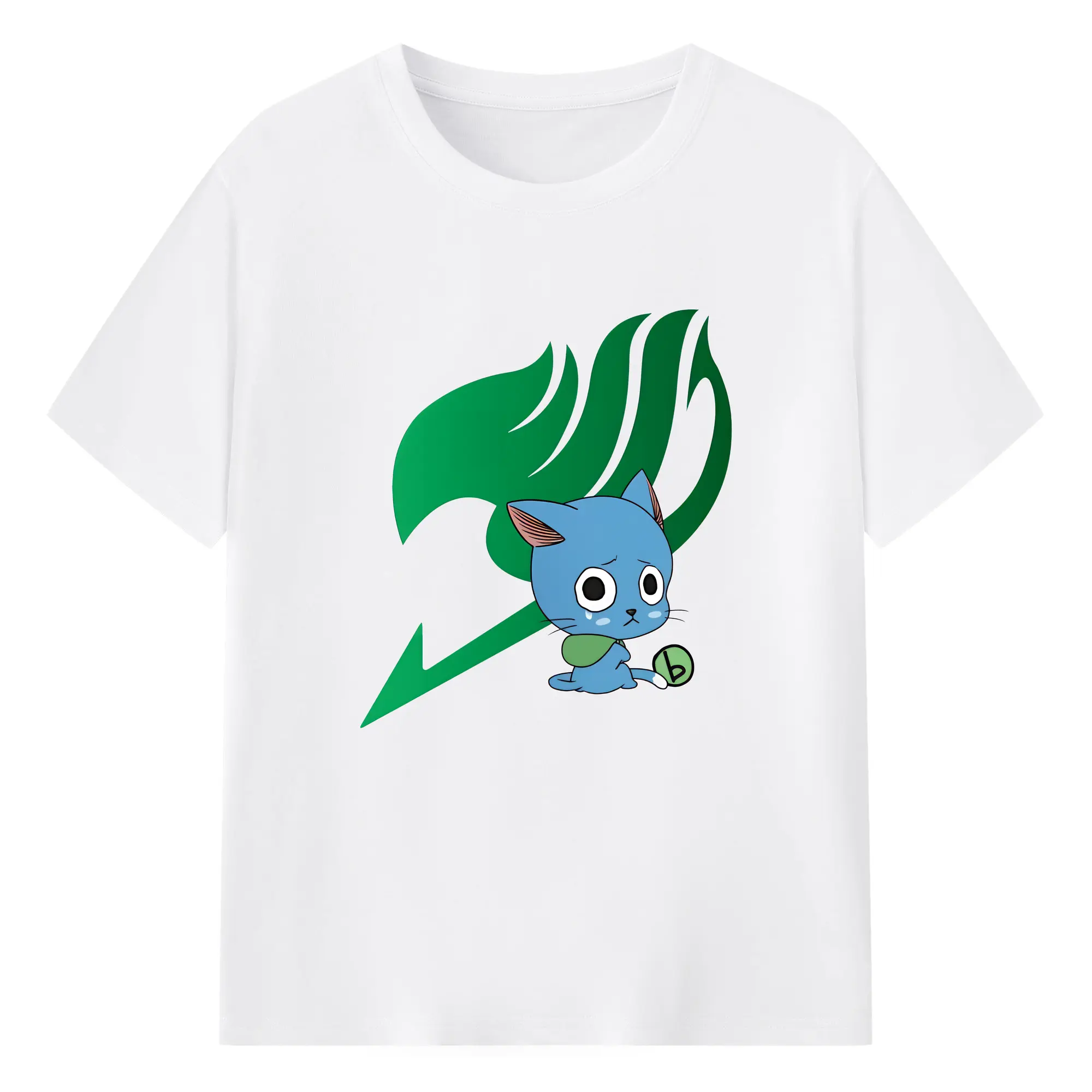 フェアリーテイル グッズ ハッピー - 綿100％ 半袖Tシャツ ・ フロントプリント ・ 快適 通気性 ・ 日常使い 散歩 スポーツ用