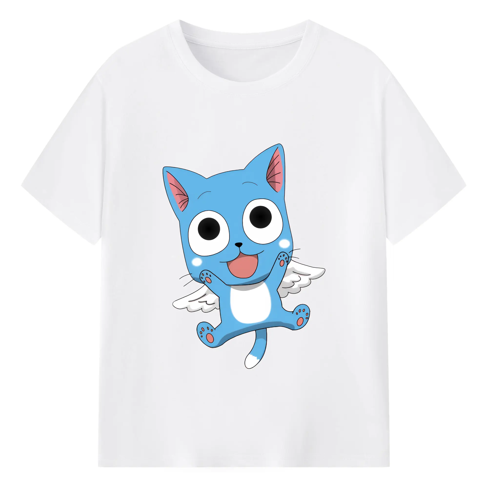 フェアリーテイル グッズ ハッピー - 綿100％ 半袖Tシャツ ・ フロントプリント ・ 快適 通気性 ・ 日常使い 散歩 スポーツ用