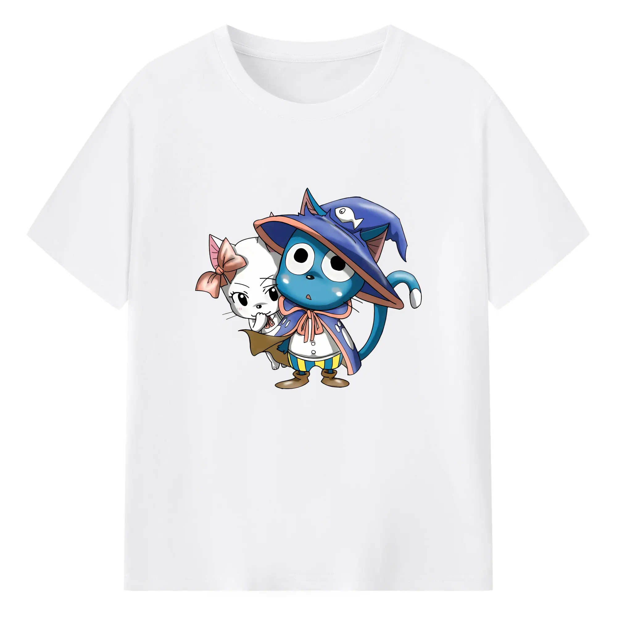 フェアリーテイル グッズ ハッピー - 綿100％ 半袖Tシャツ ・ フロントプリント ・ 快適 通気性 ・ 日常使い 散歩 スポーツ用