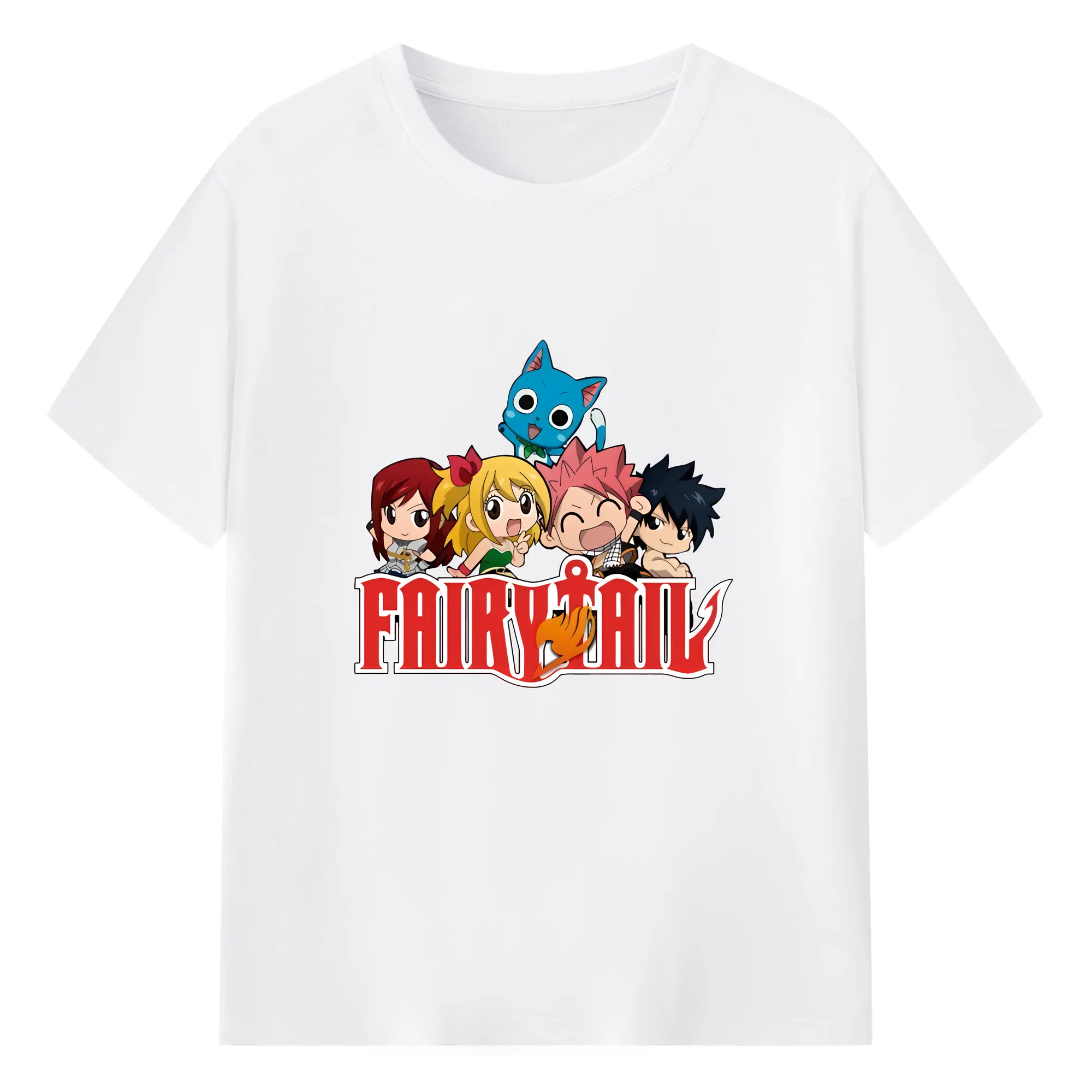 フェアリーテイル グッズ ハッピー - 綿100％ 半袖Tシャツ ・ フロントプリント ・ 快適 通気性 ・ 日常使い 散歩 スポーツ用