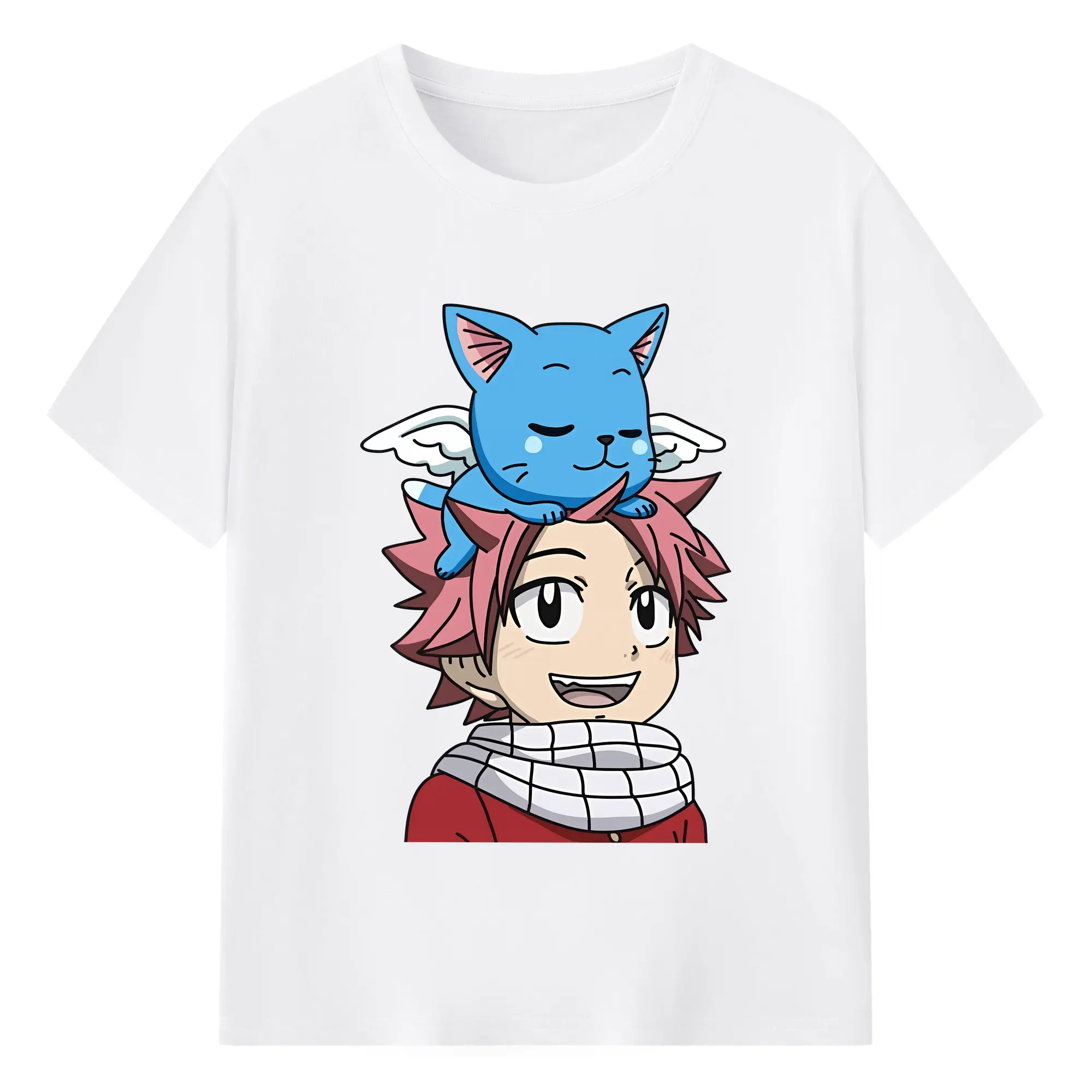 フェアリーテイル グッズ ハッピー - 綿100％ 半袖Tシャツ ・ フロントプリント ・ 快適 通気性 ・ 日常使い 散歩 スポーツ用