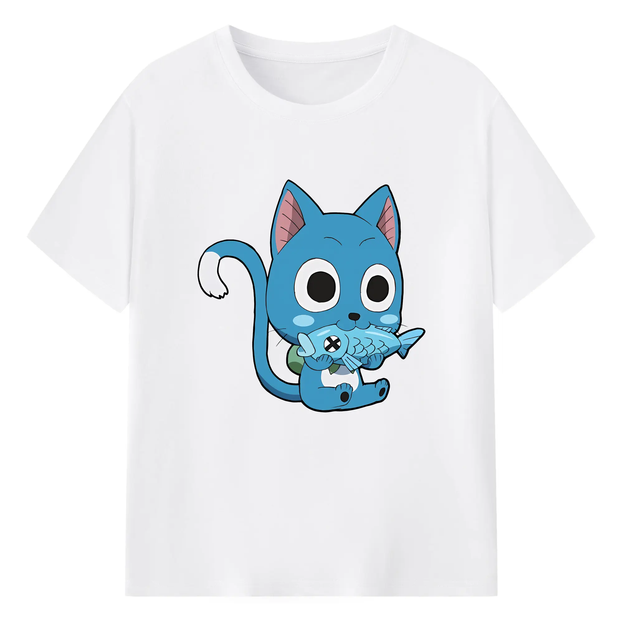 フェアリーテイル グッズ ハッピー - 綿100％ 半袖Tシャツ ・ フロントプリント ・ 快適 通気性 ・ 日常使い 散歩 スポーツ用