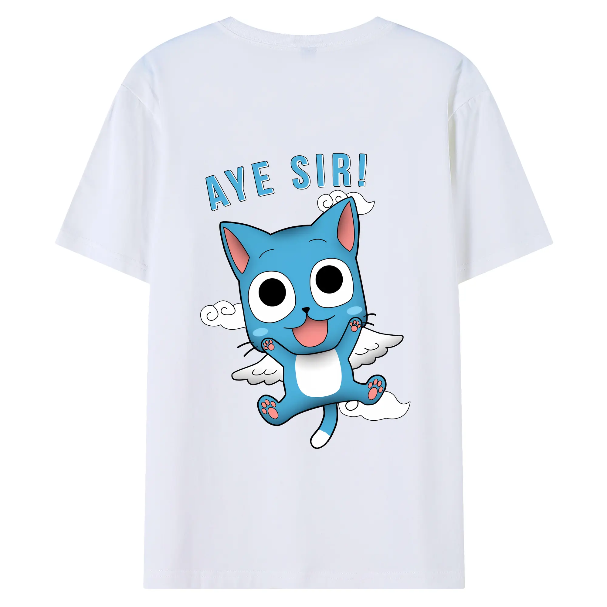 フェアリーテイル グッズ ハッピー - 綿100％ 半袖Tシャツ ・ バックプリント ・ 快適 通気性 ・ 日常使い 散歩 スポーツ用